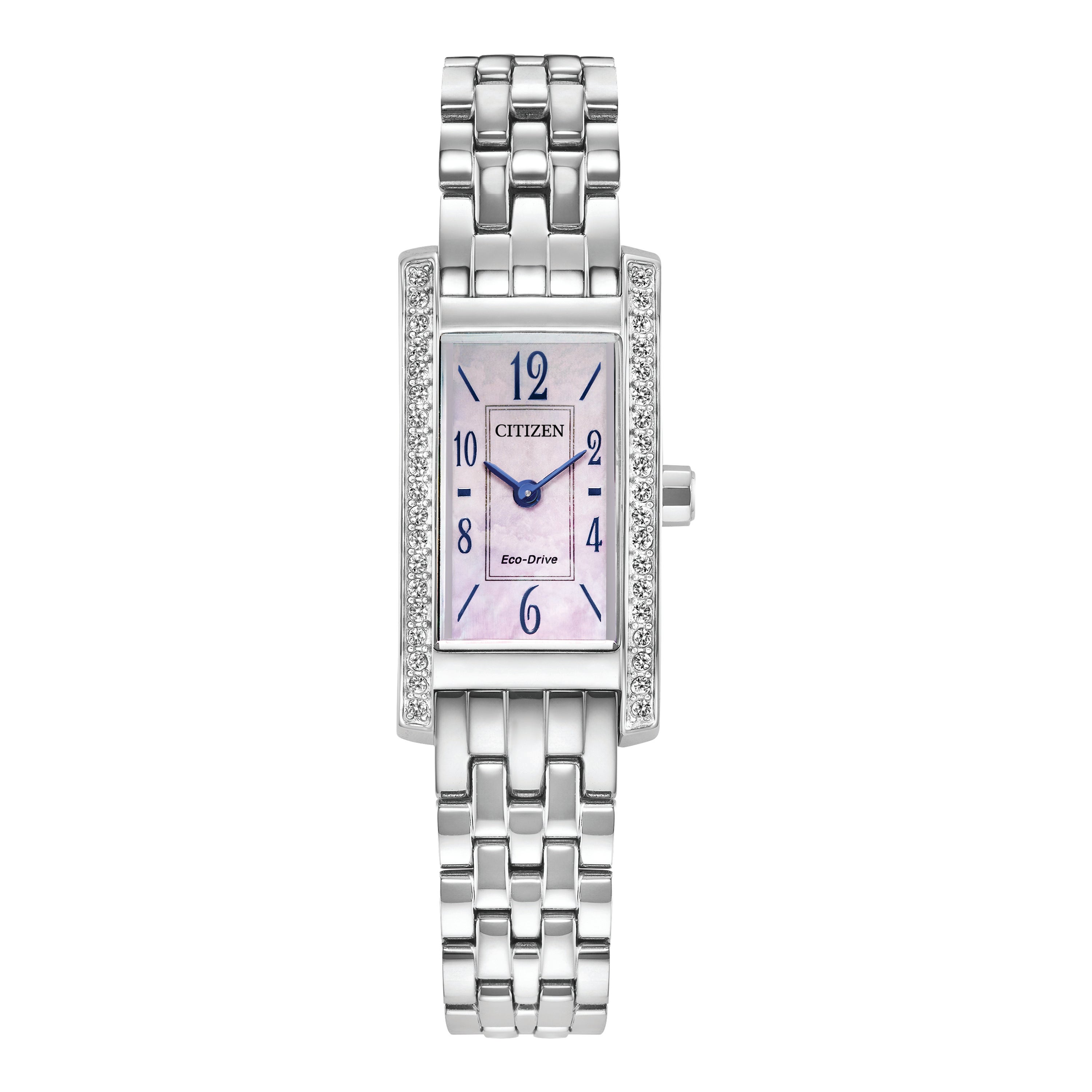 Ladies Petite Palidoro Eco-Drive Silver-Tone SS Rectangle Watch Pink MOP Dial