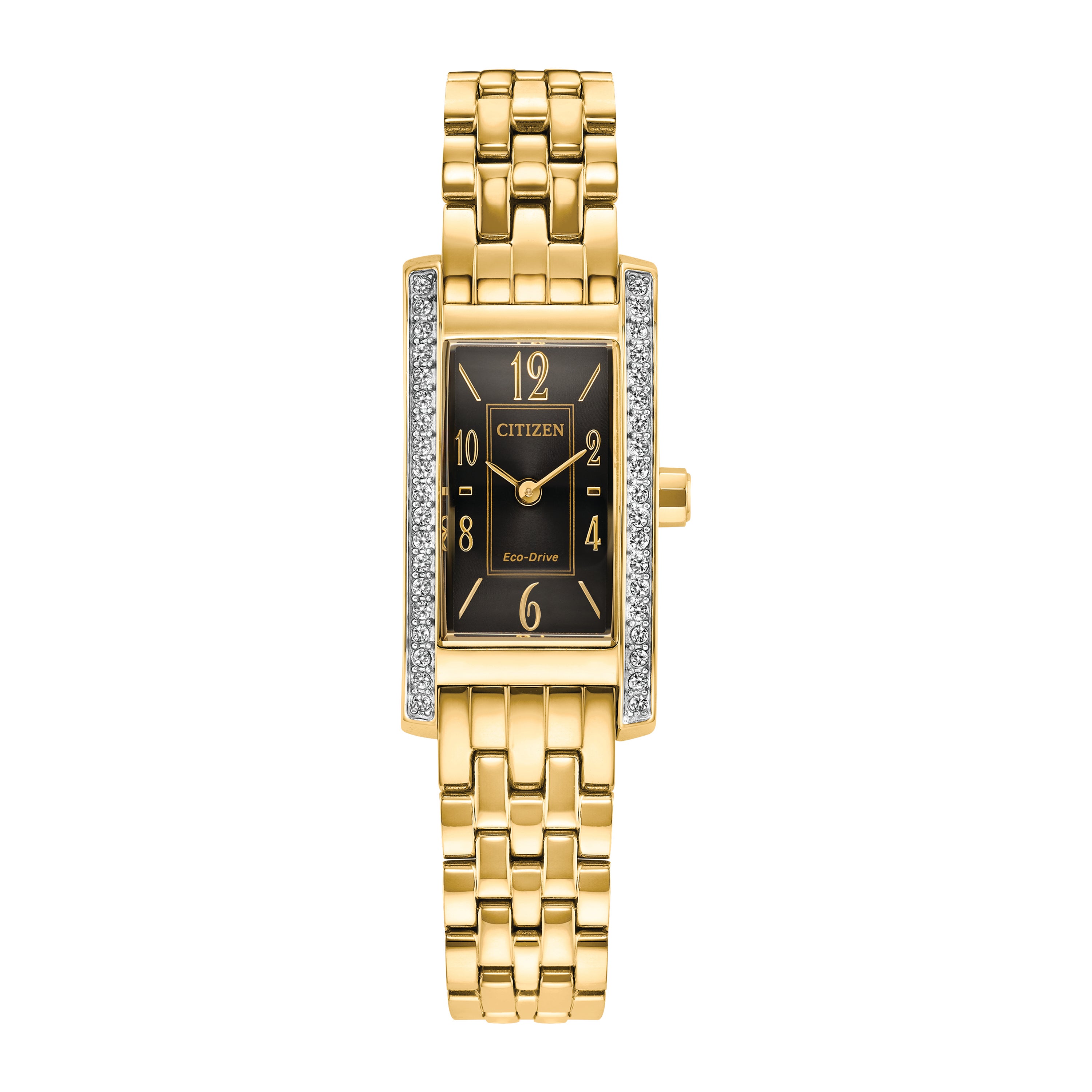 Ladies Petite Palidoro Eco-Drive Gold-Tone SS Rectangle Watch Black Dial