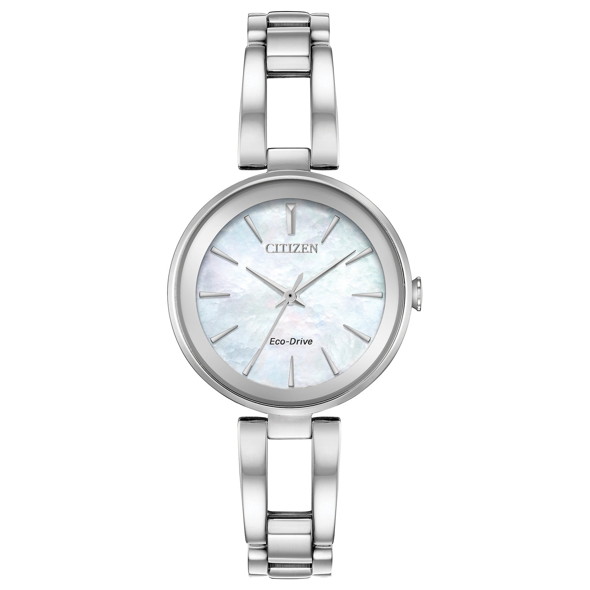 Ladies' Axiom Eco-Drive Silver-Tone Stainless Steel Watch, Mother-of-Pearl Dial