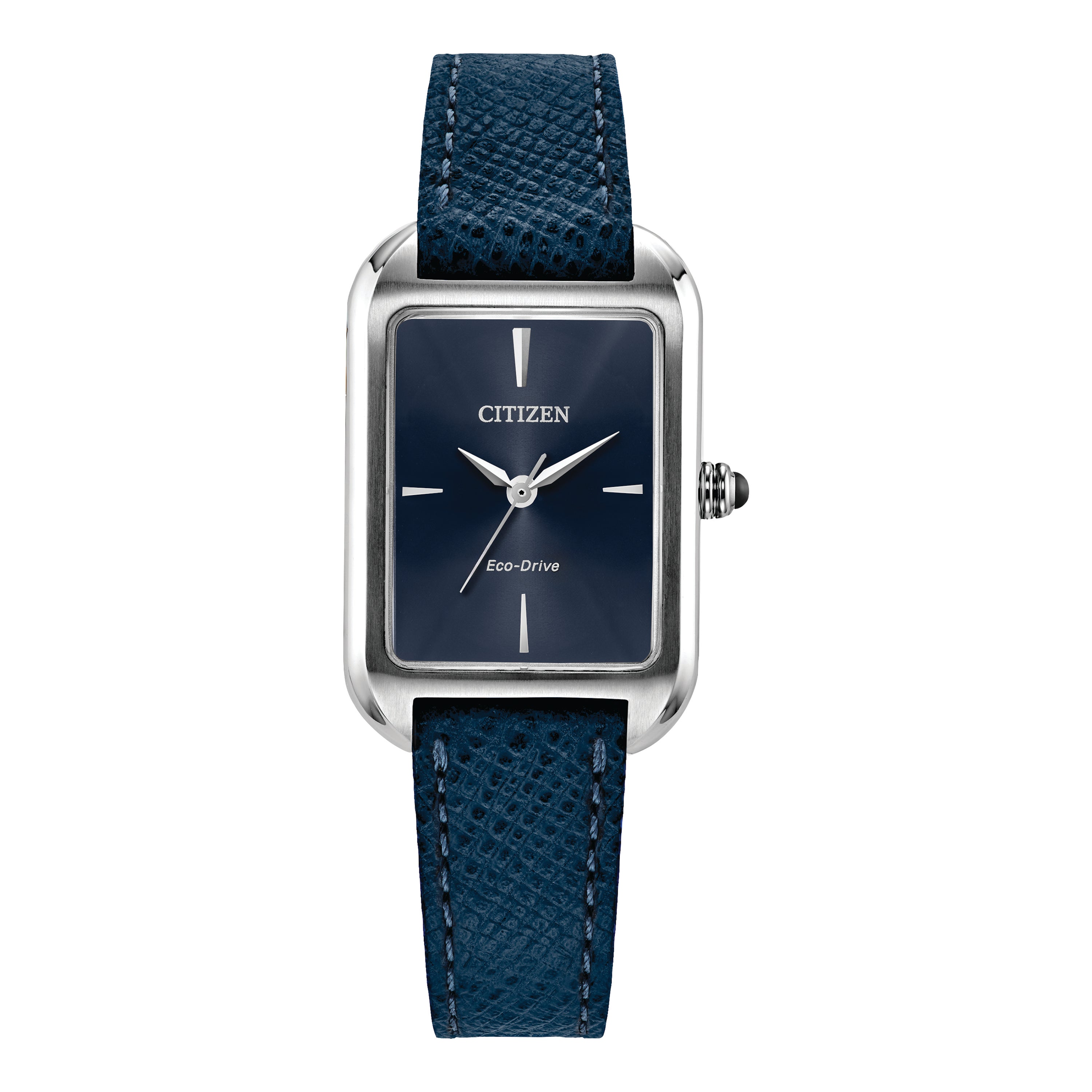 Ladies Dress Classic Eco-Drive Blue Leather Strap Rectangle Watch Blue Dial