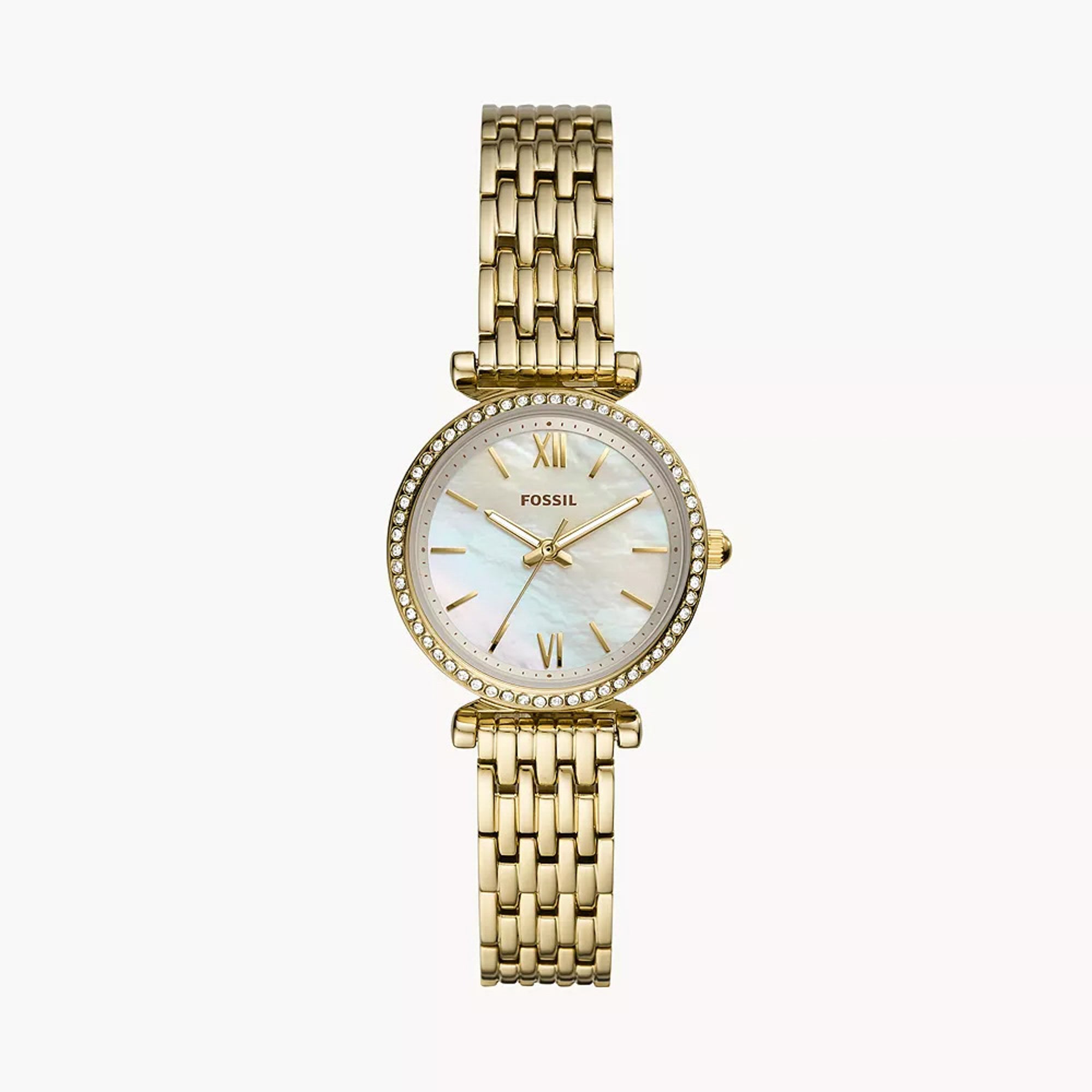 Ladies Carlie Mini Gold-Tone Stainless Steel Watch, White Mother-of-Pearl Dial