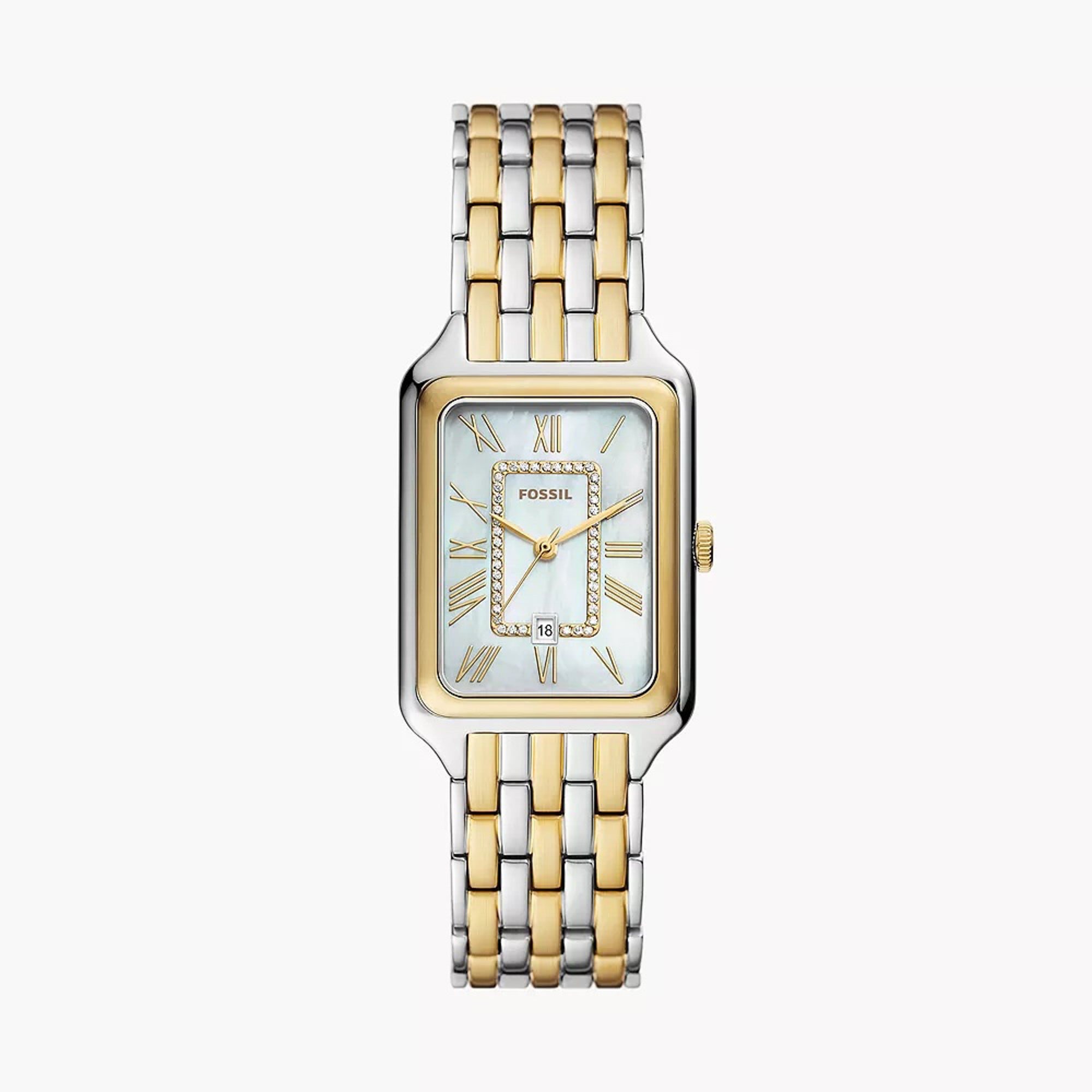 Ladies Raquel Two-Tone Stainless Steel Rectangular Watch Mother-of-Pearl Dial