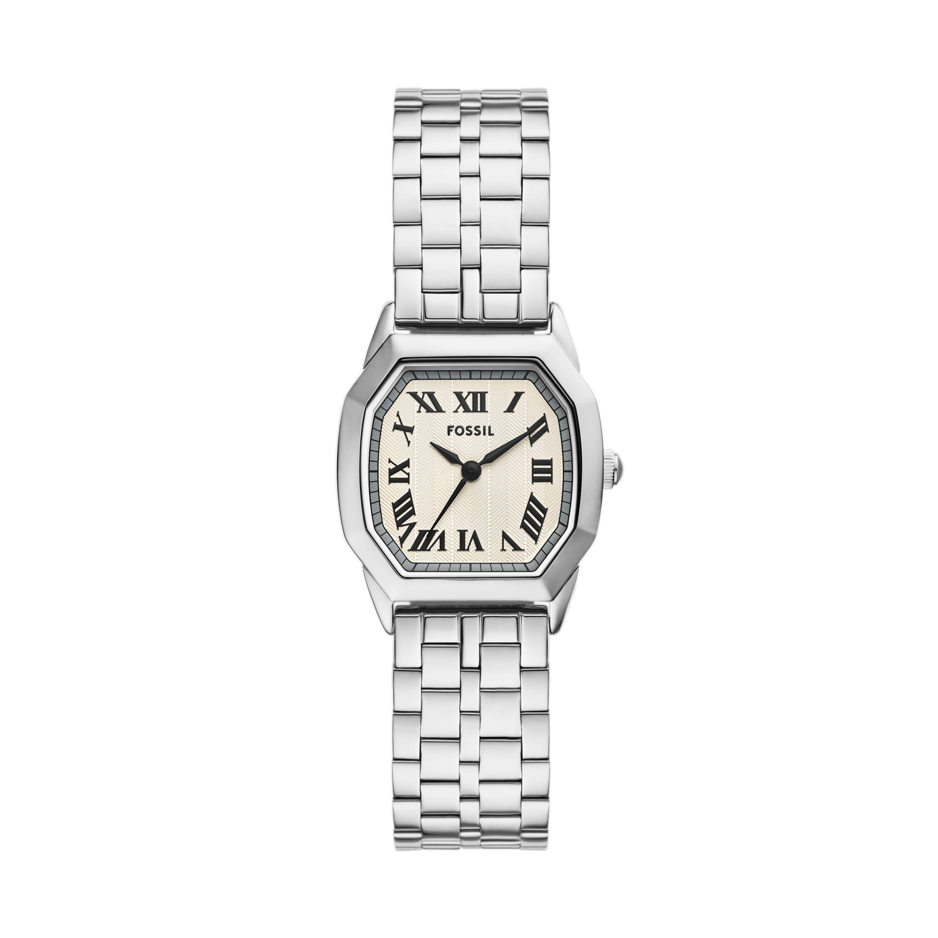 Ladies Harlow Silver-Tone Stainless Steel Octagon Watch Cream Dial