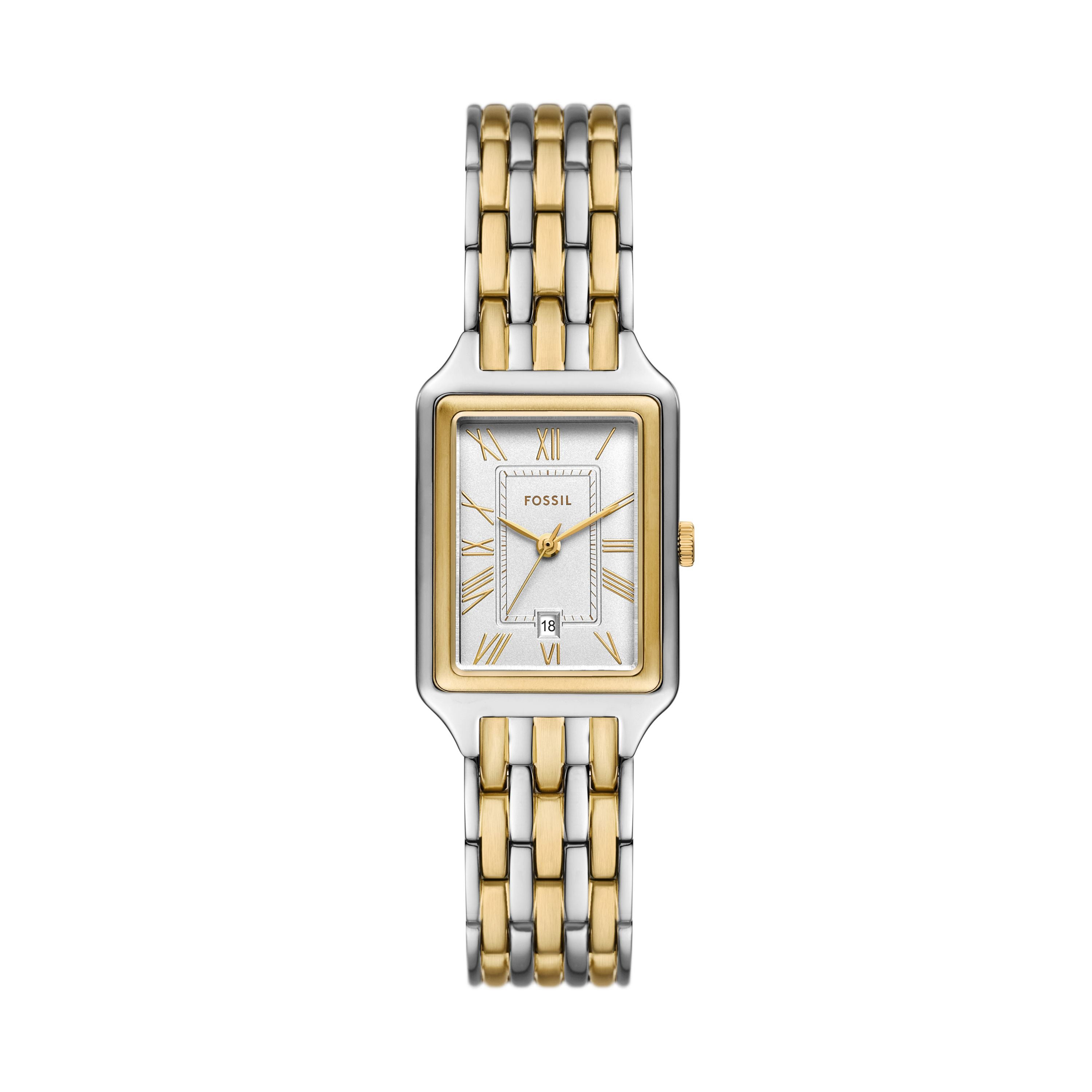 Ladies Raquel Two-Tone Stainless Steel Rectangle Watch Silver Dial
