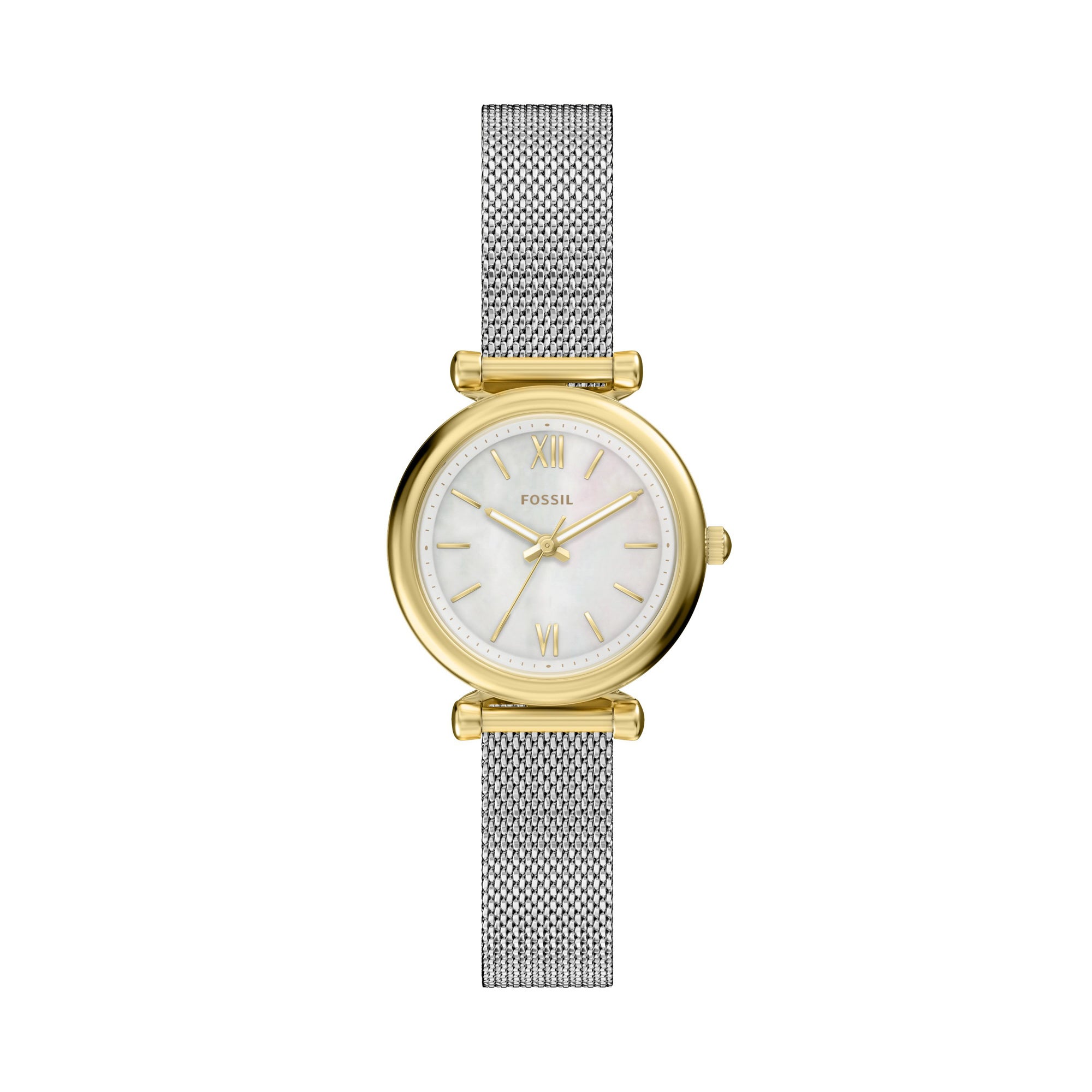 Ladies Carlie Mini Two-Tone SS Mesh Bracelet Watch Mother-of-Pearl Dial