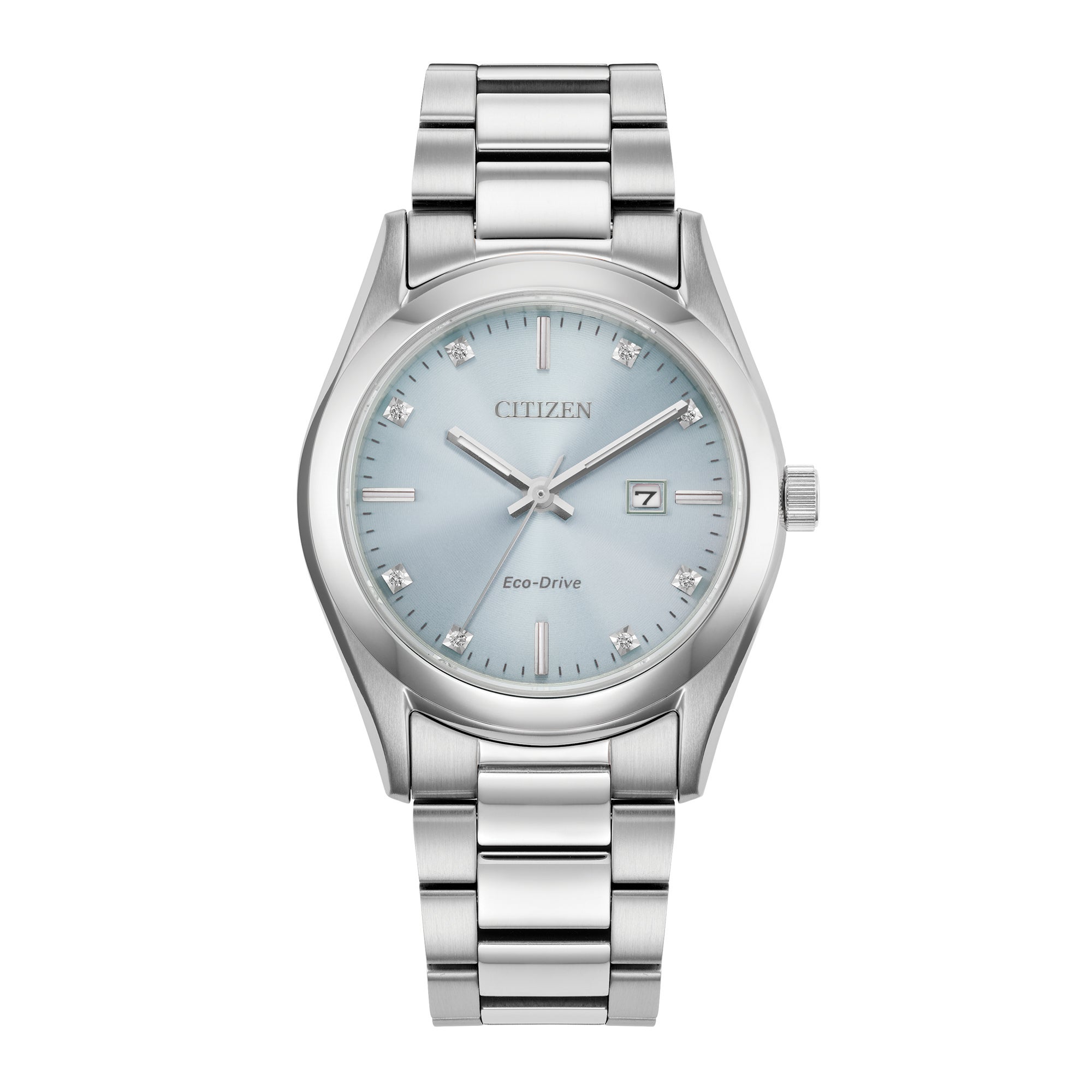 Ladies Sport Luxury Eco-Drive Stainless Steel Watch Light Blue Dial