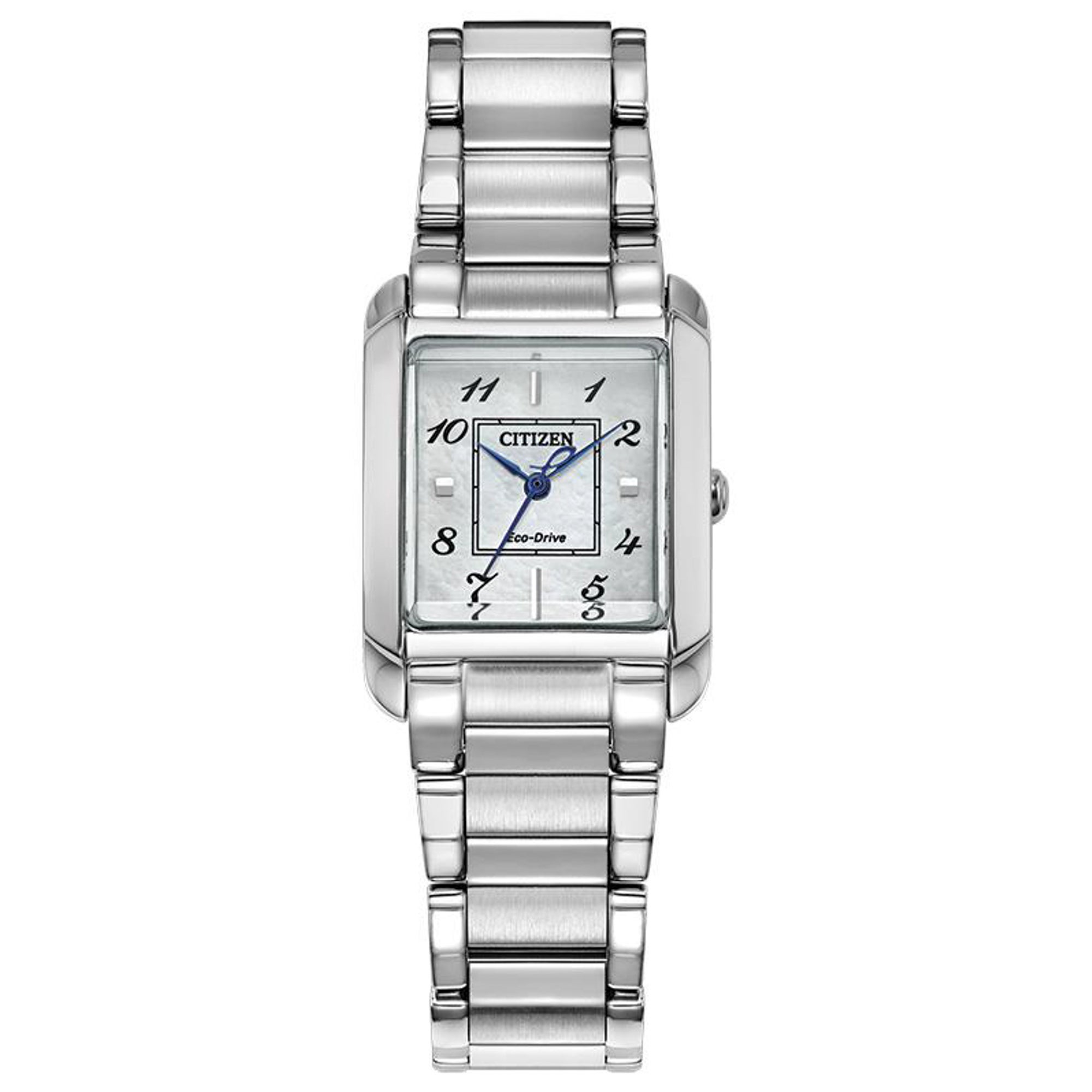 Ladies' Bianca Eco-Drive Silver-Tone SS Rectangle Watch, Mother-of-Pearl Dial