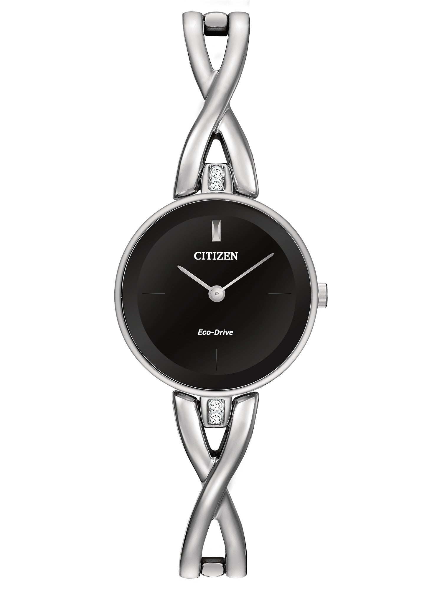 Ladies' Axiom Eco-Drive Silver-Tone Stainless Steel Bangle Watch, Black Dial