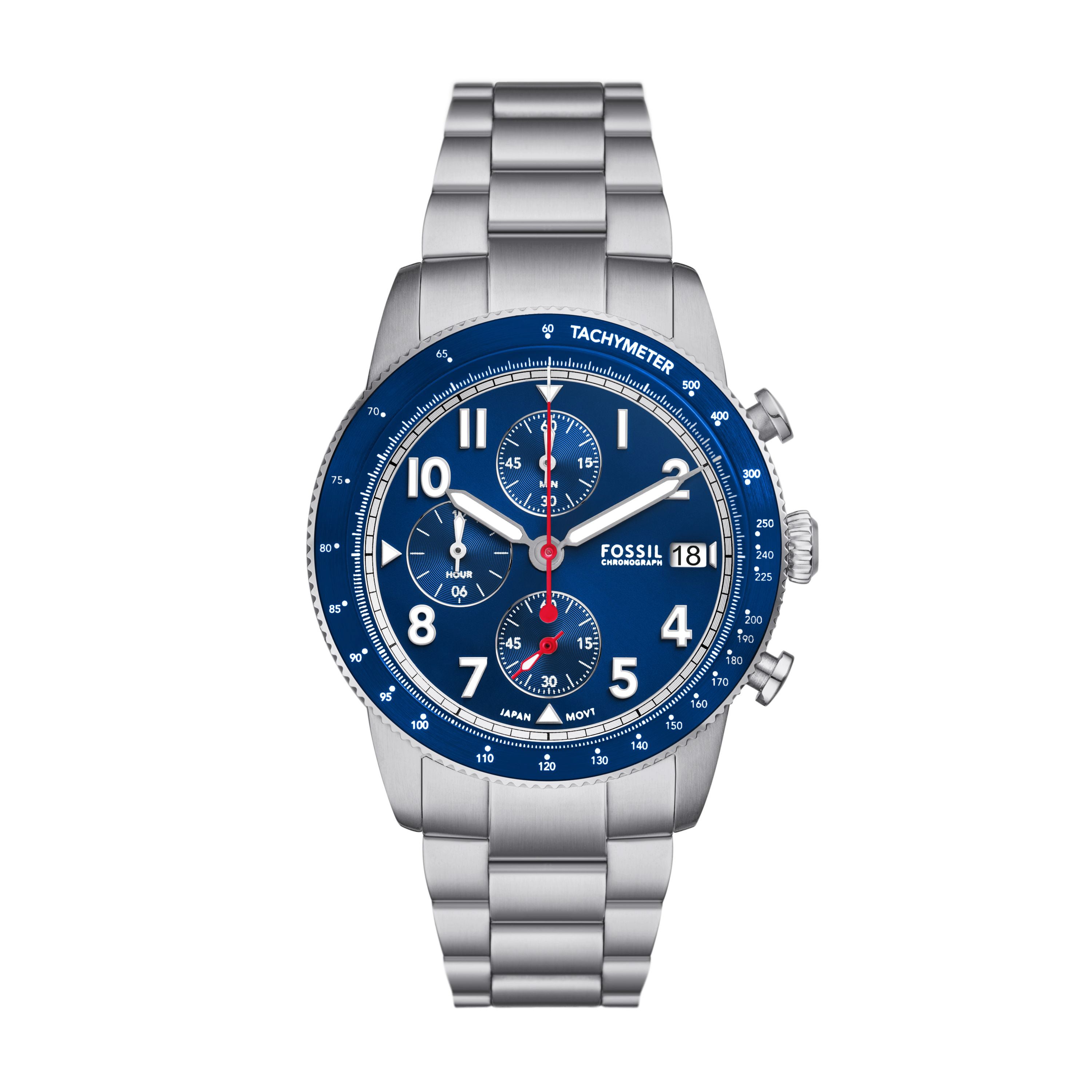Men's Sport Tourer Chronograph Silver Stainless Steel Watch, Blue Dial