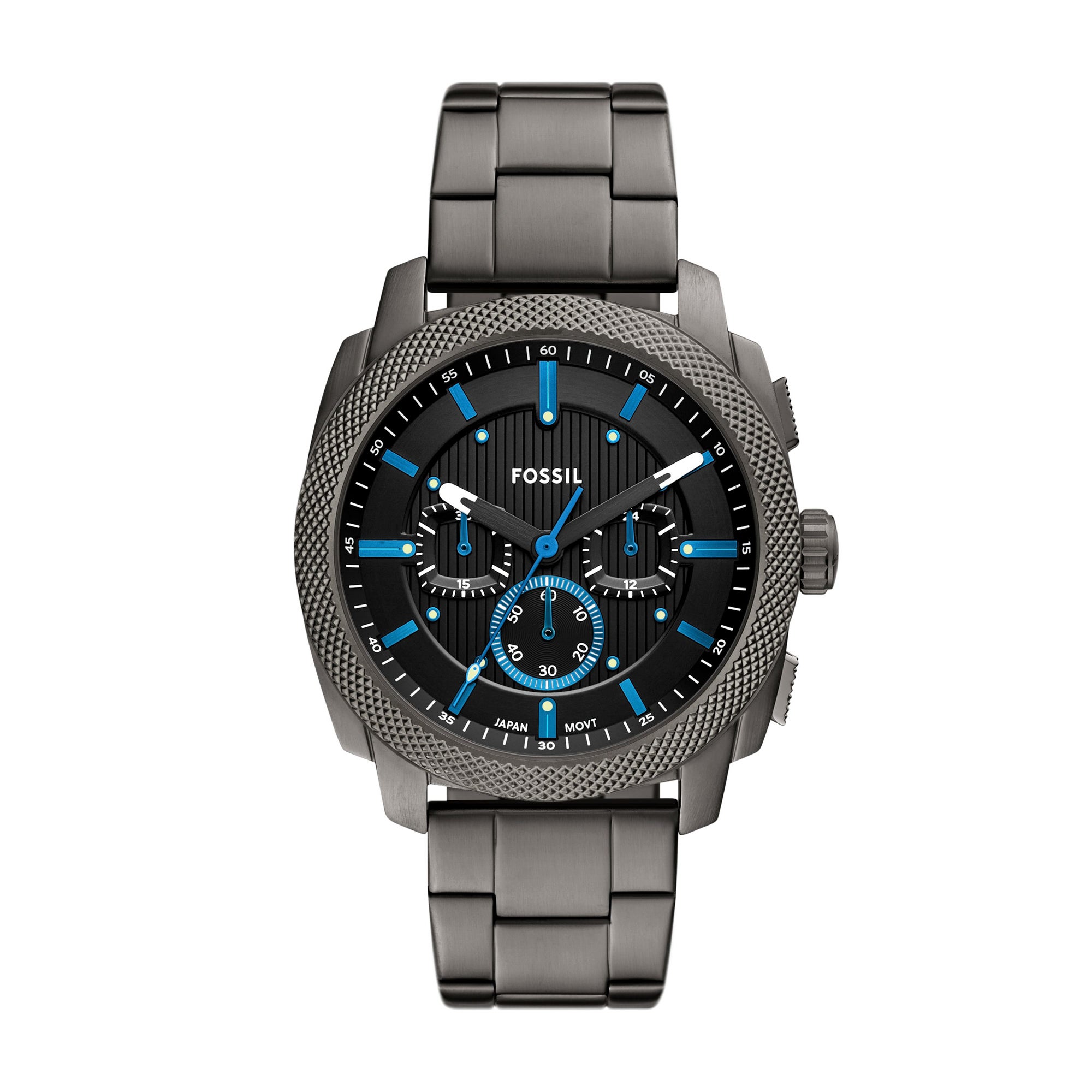 Mens Machine Chronograph Gunmetal Stainless Steel Watch Black Dial
