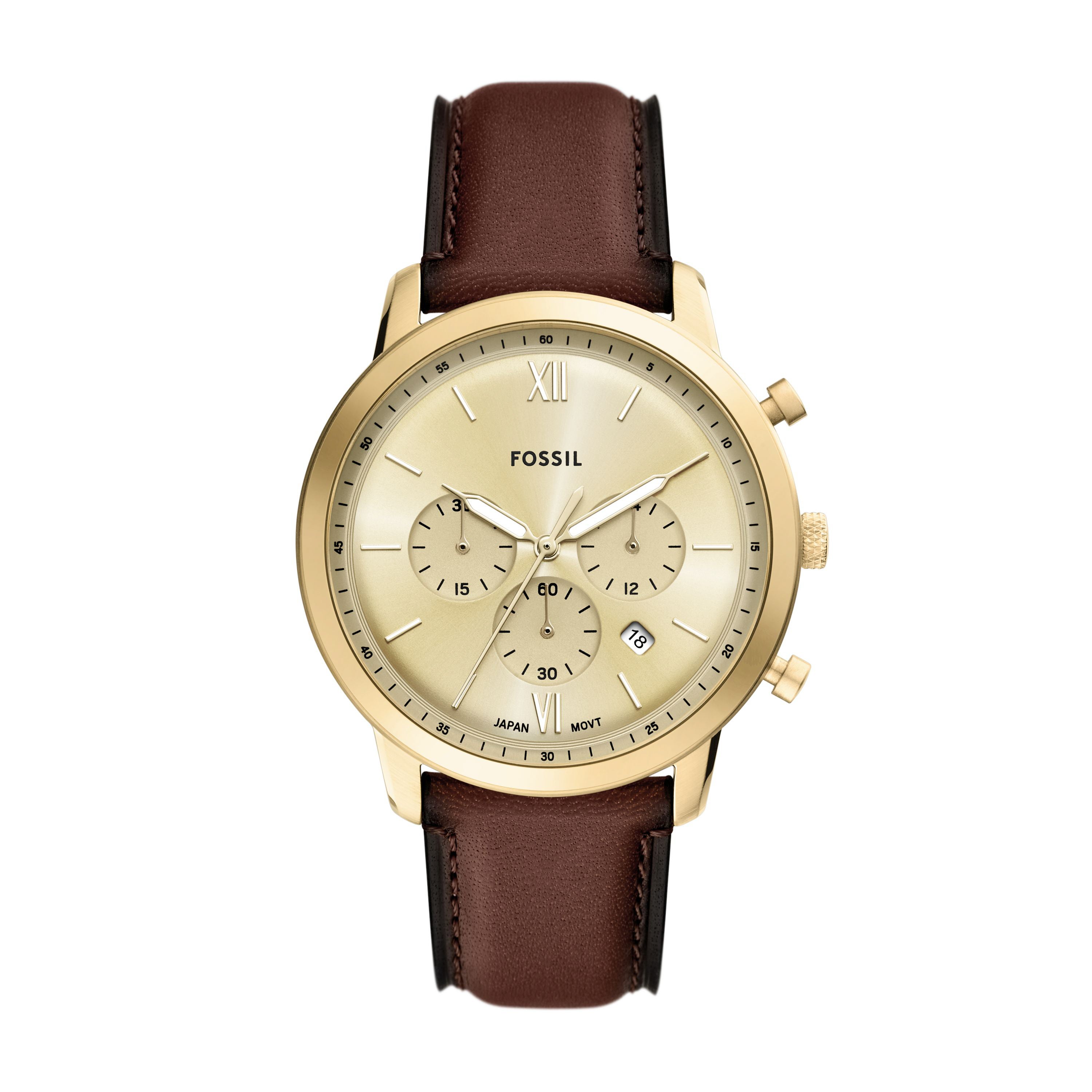 Mens Neutra Chronograph Brown Leather Strap Watch Gold Dial