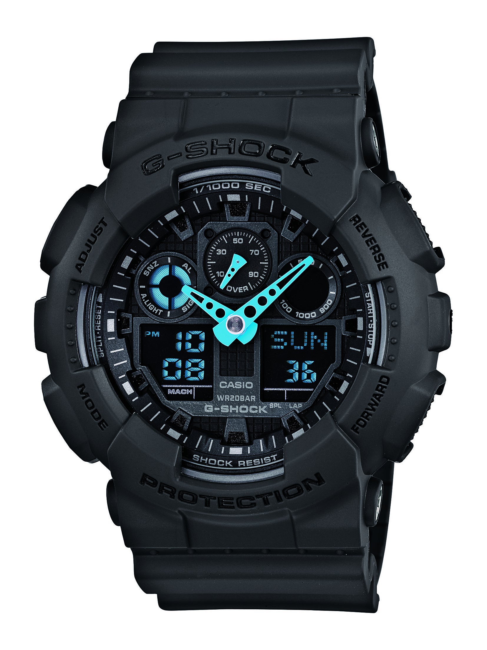 G-Shock Analog Digital Gray and Neon Blue Watch