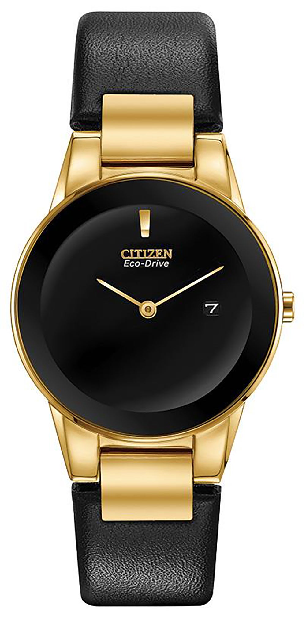 Ladies Axiom Eco-Drive Gold & Black Leather Strap Watch Black Dial