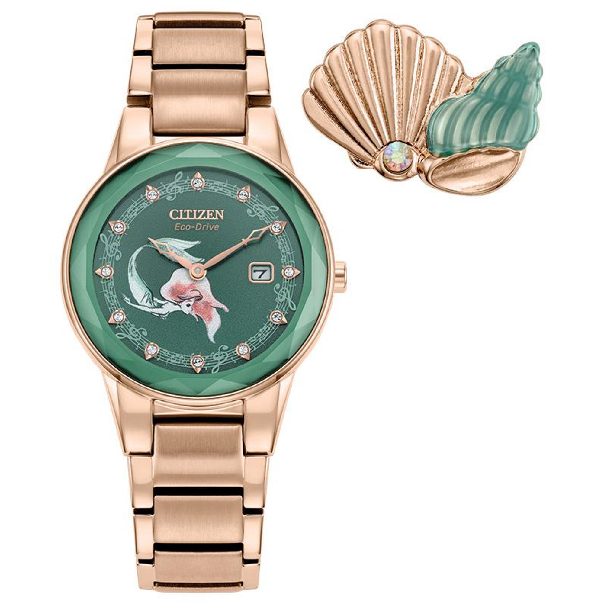 Ladies' Ariel Eco-Drive Gold-Tone Stainless Steel Watch, Green Dial