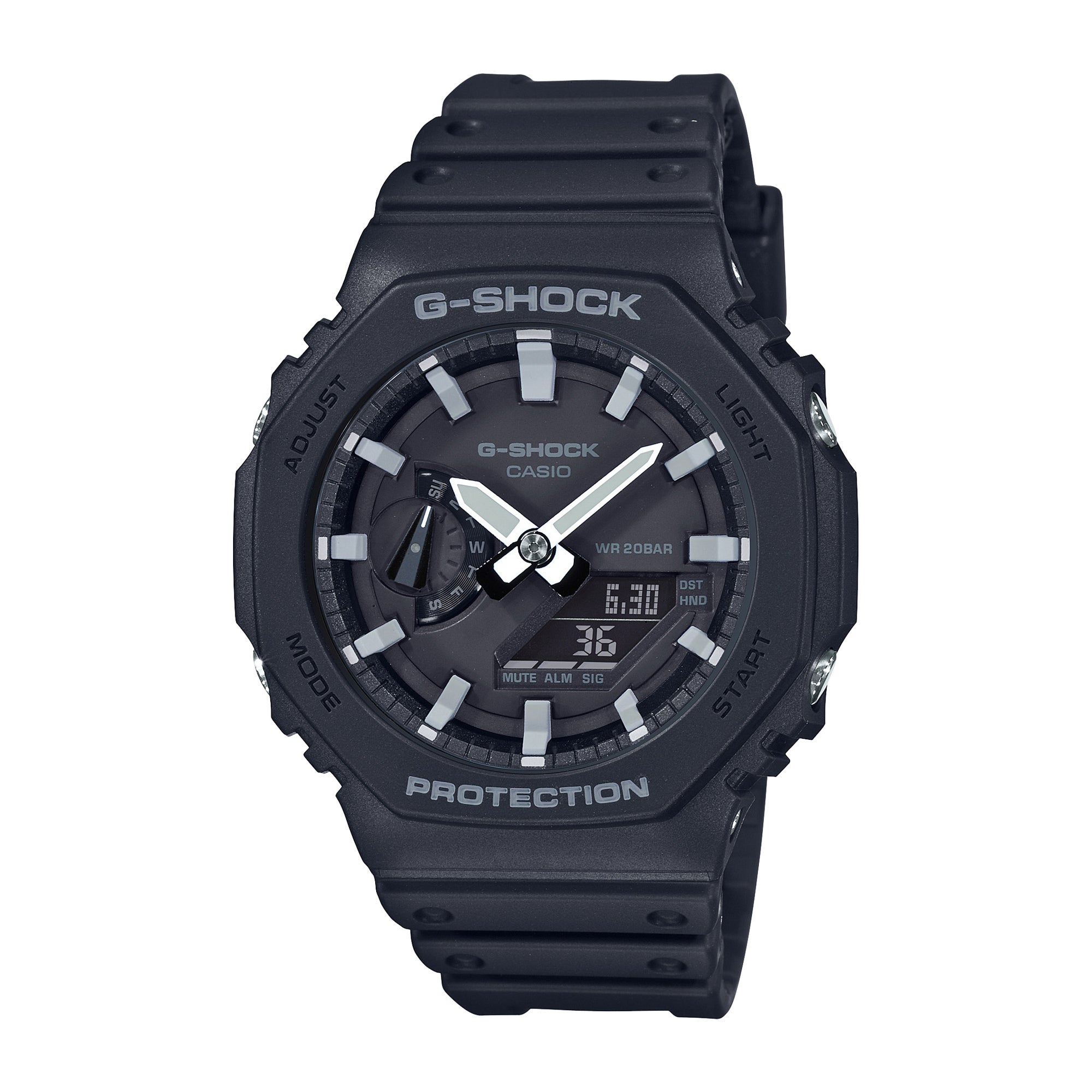 Mens 2100 G-Shock Octagon Ana-Digi Black Resin Watch Black/Silver Dial
