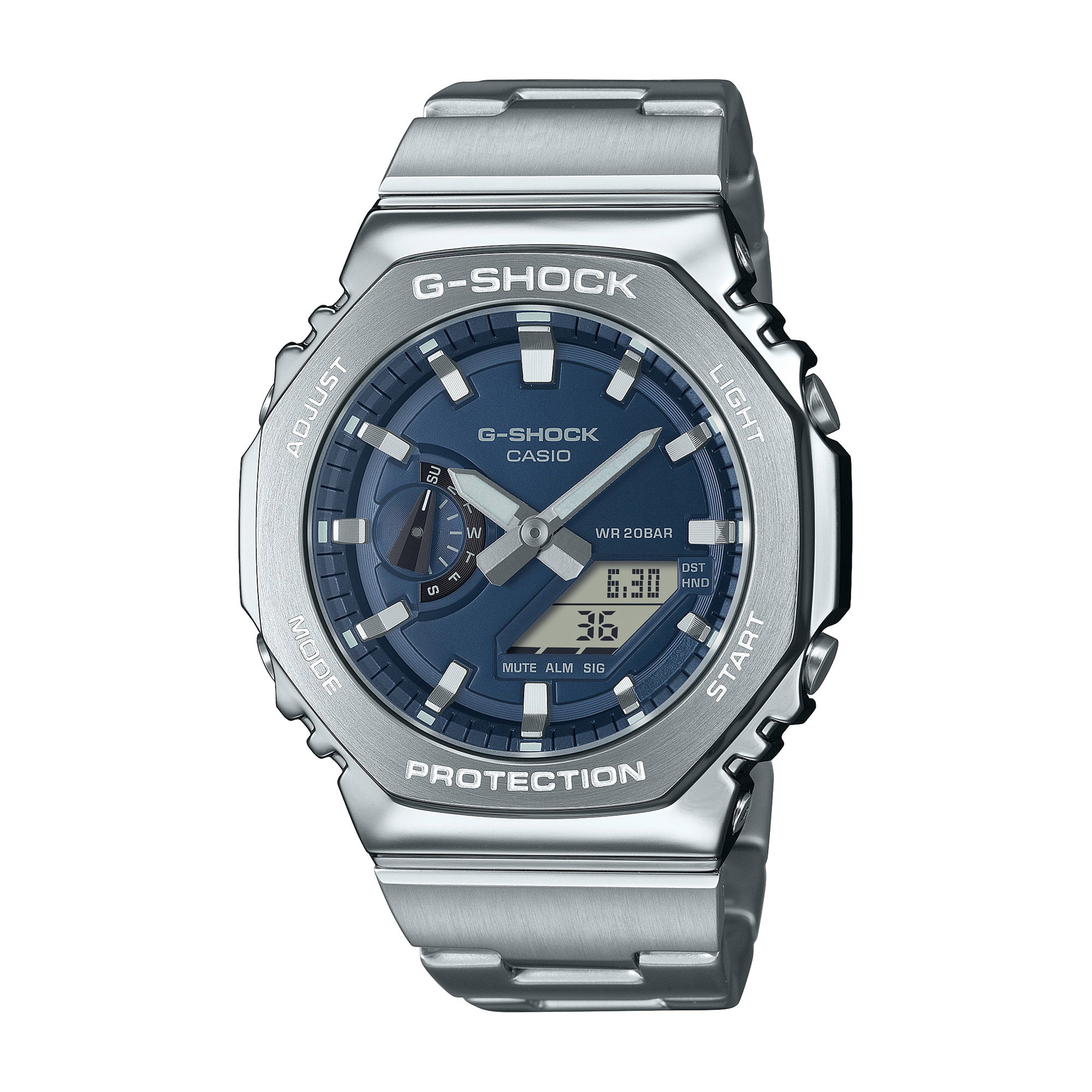 Mens 2100 G-Shock Octagon G-Steel Stainless Steel Watch Navy Blue Dial