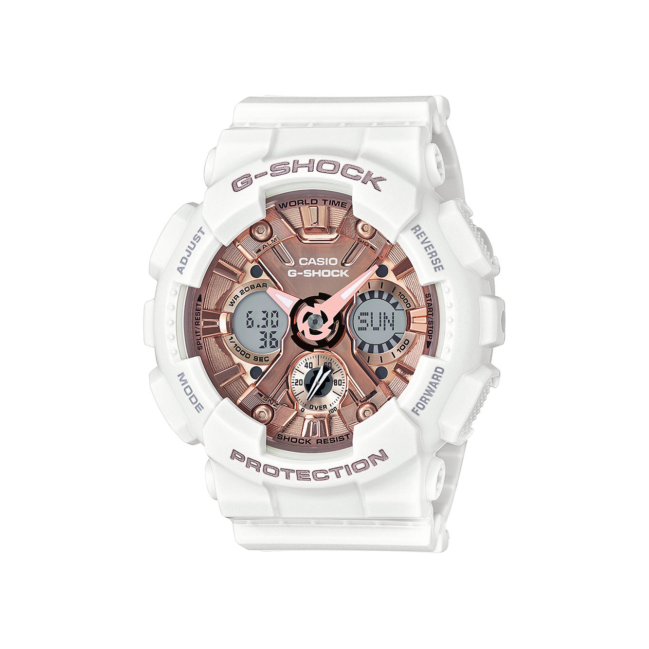 Ladies G-Shock S Series White Analog/Digital Watch Metallic Rose Dial