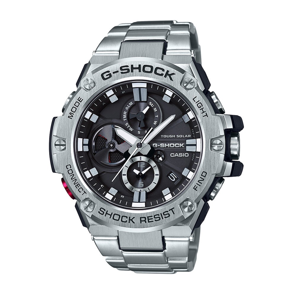 Mens G-Steel Mobile Link Silver-Tone Watch Black Dial