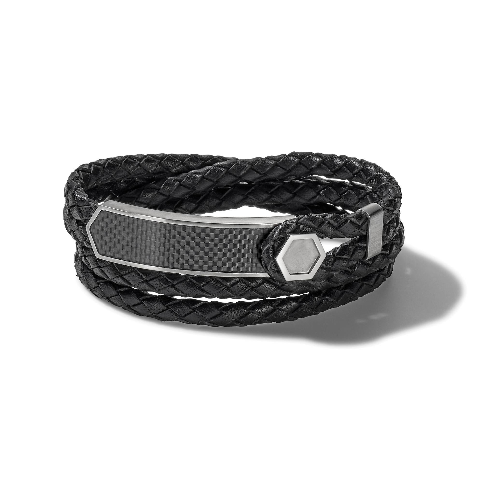 Precisionist Double Wrap Braided Leather Bracelet - Large Black