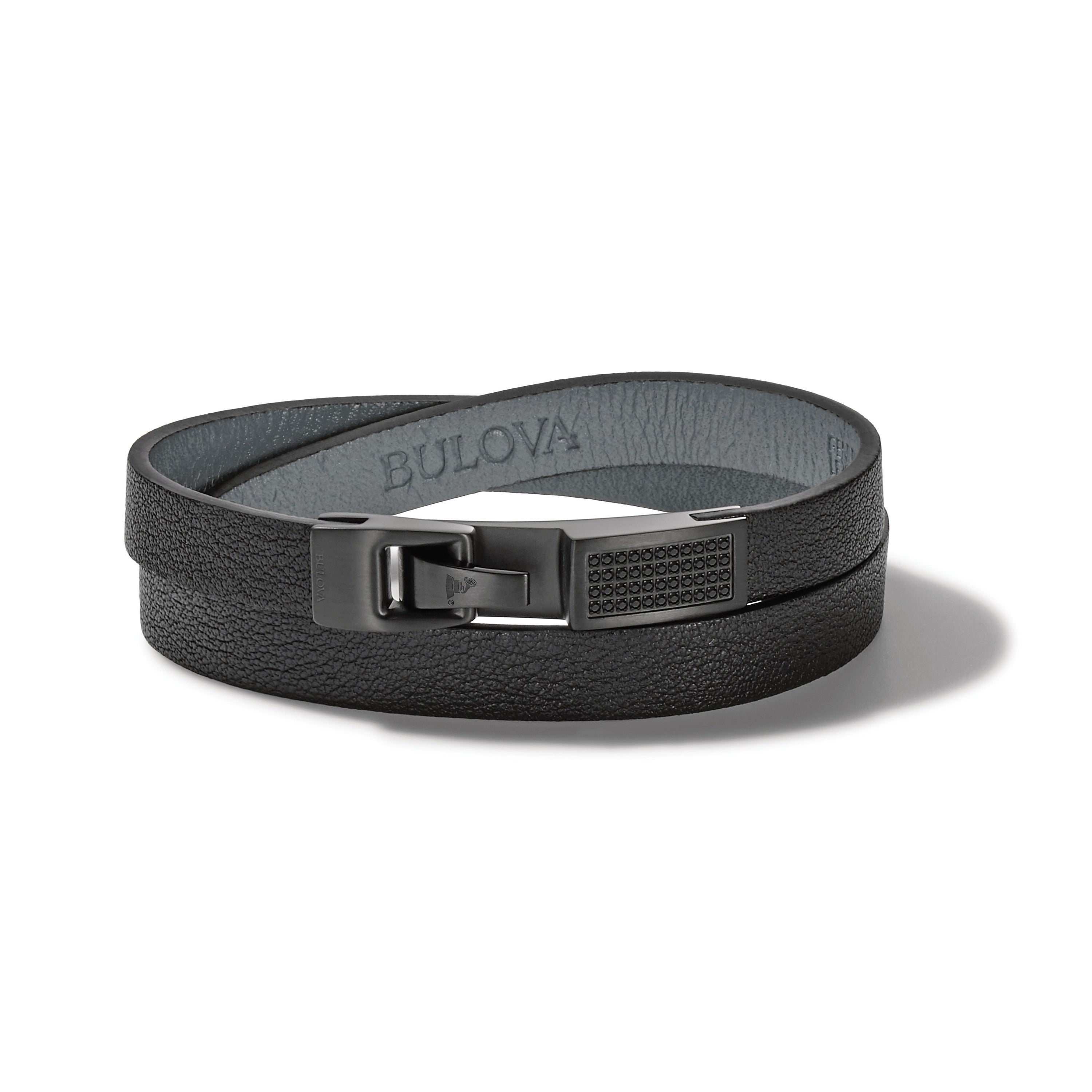 Latin GRAMMY Black Leather & Black Diamond Double Wrap Bracelet - Large
