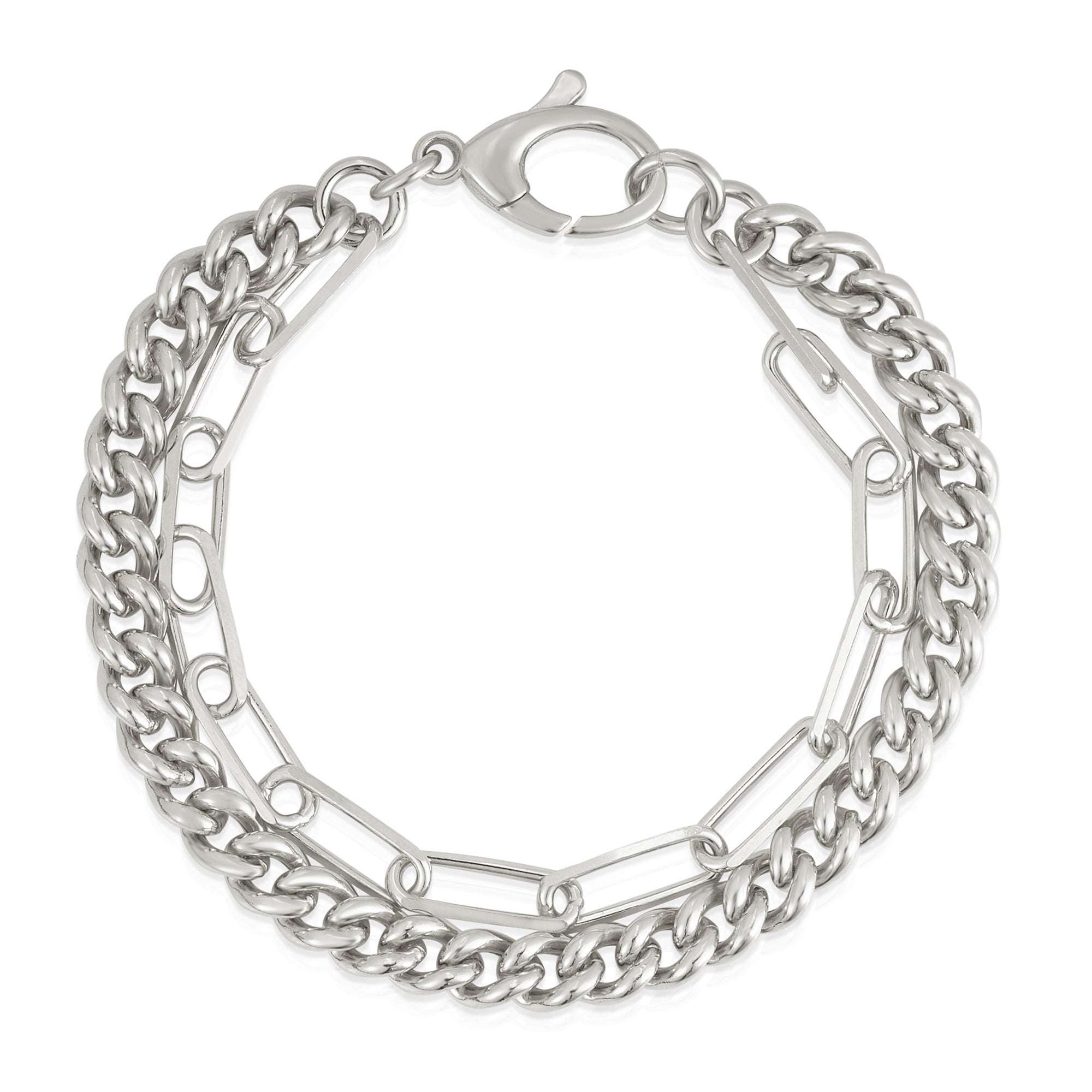 Curb and Paperclip Bracelet Silver