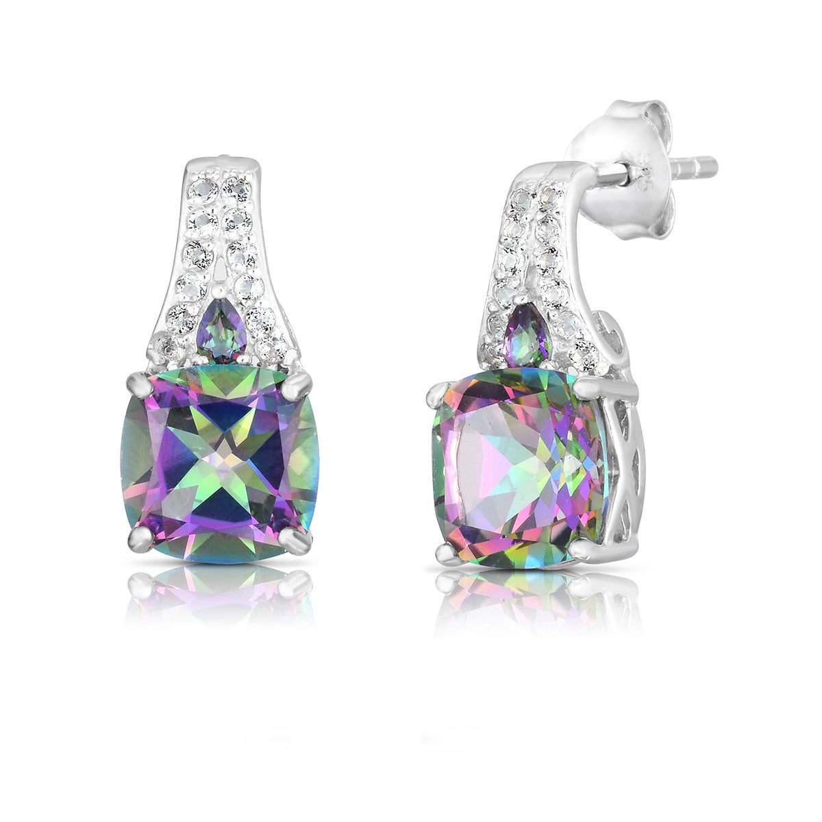 Cushion Cut Mystic & White Topaz Earrings