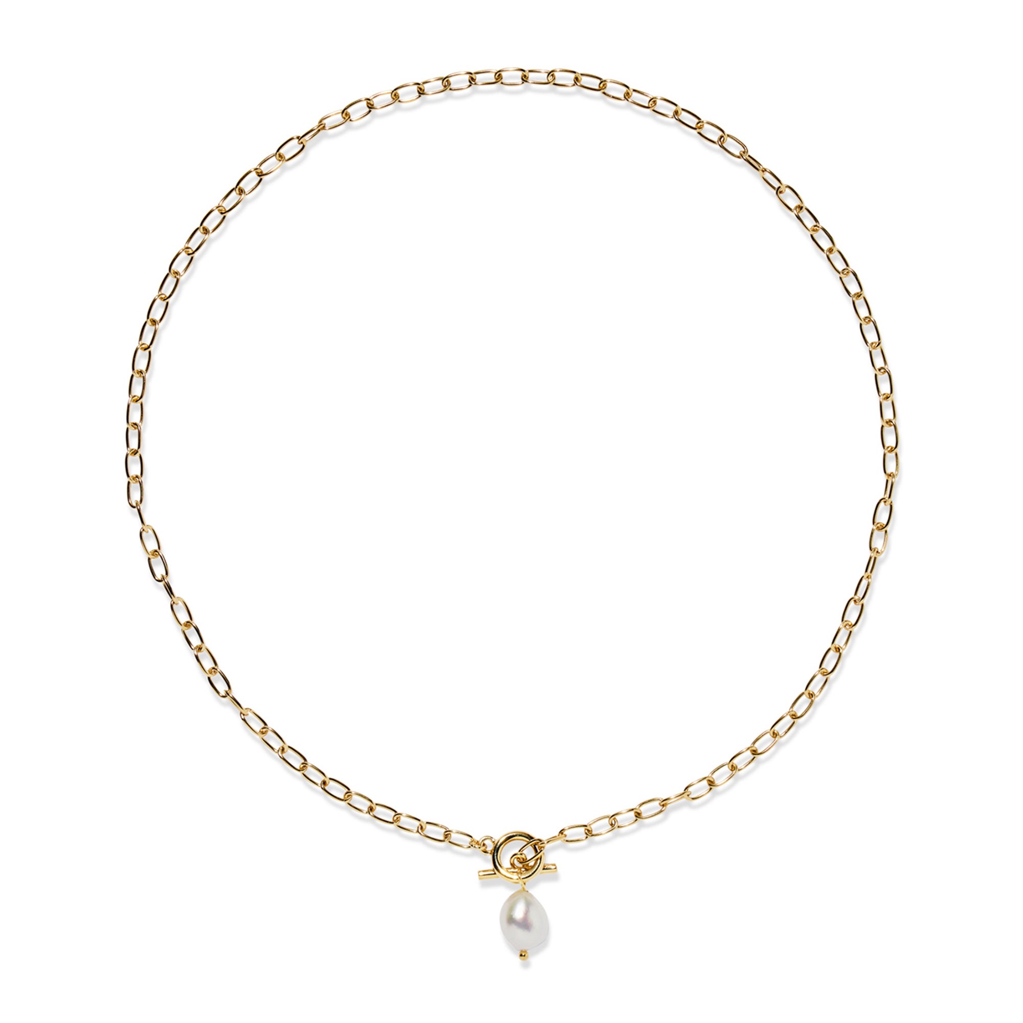 Paperclip Pearl Necklace Gold