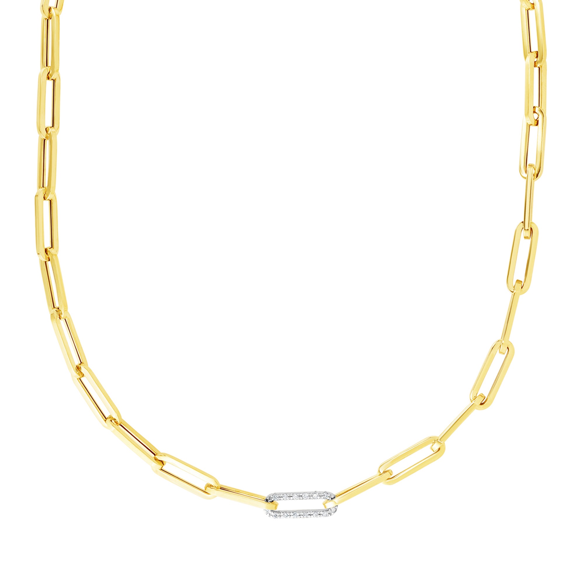 Paperclip Necklace w/ Diamond Accent Link Gold