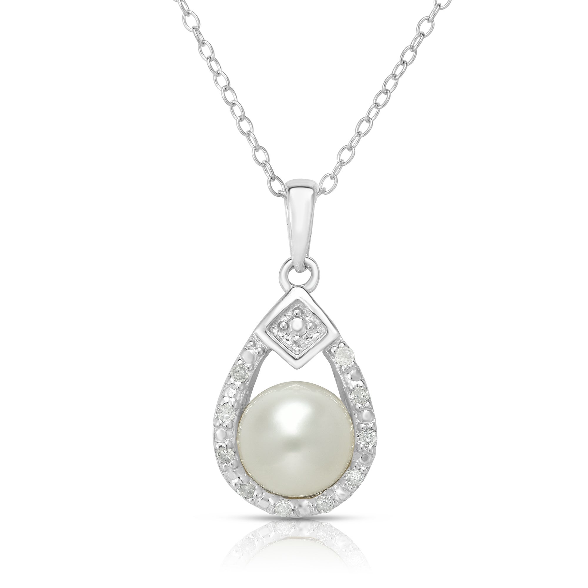 Pearl and Diamond Necklace Silver