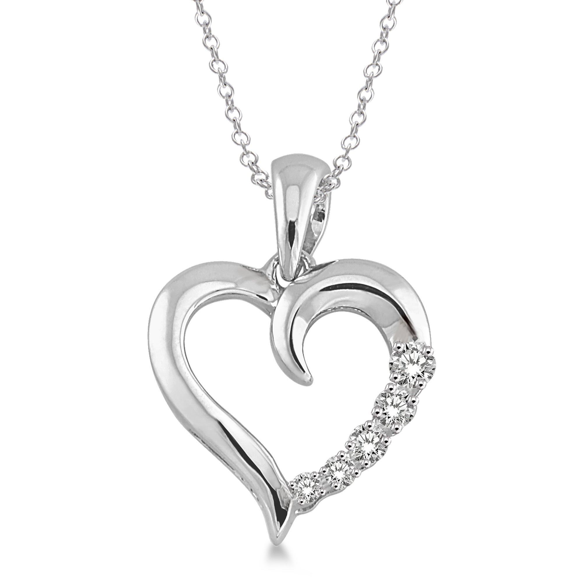 Diamond Heart Pendant Necklace Silver