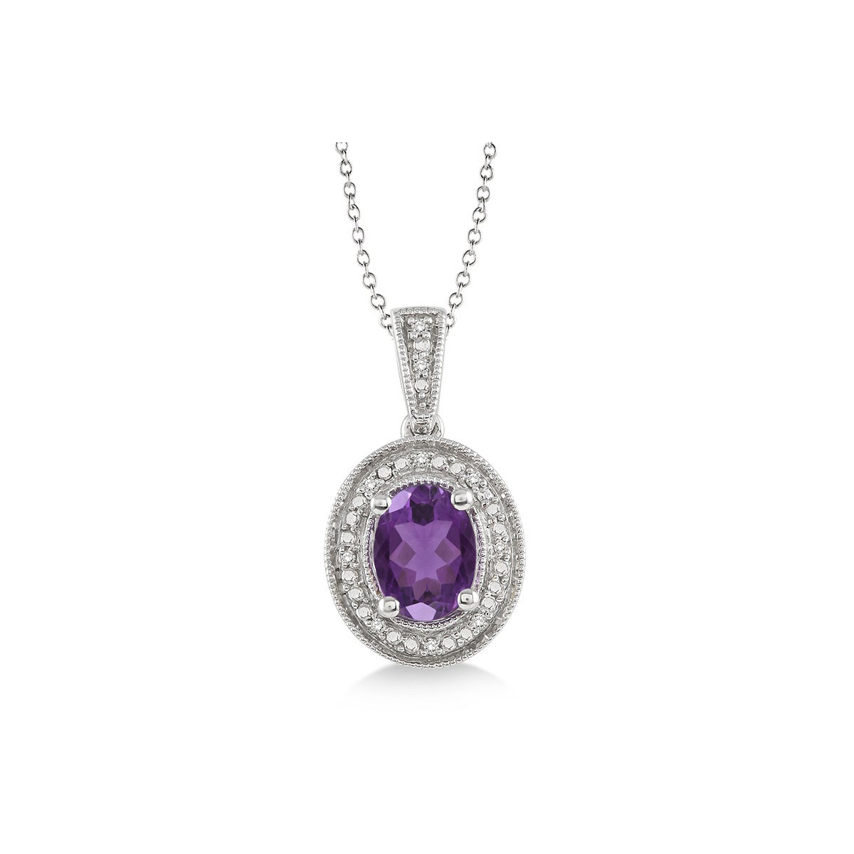 Amethyst & Diamond Oval Necklace