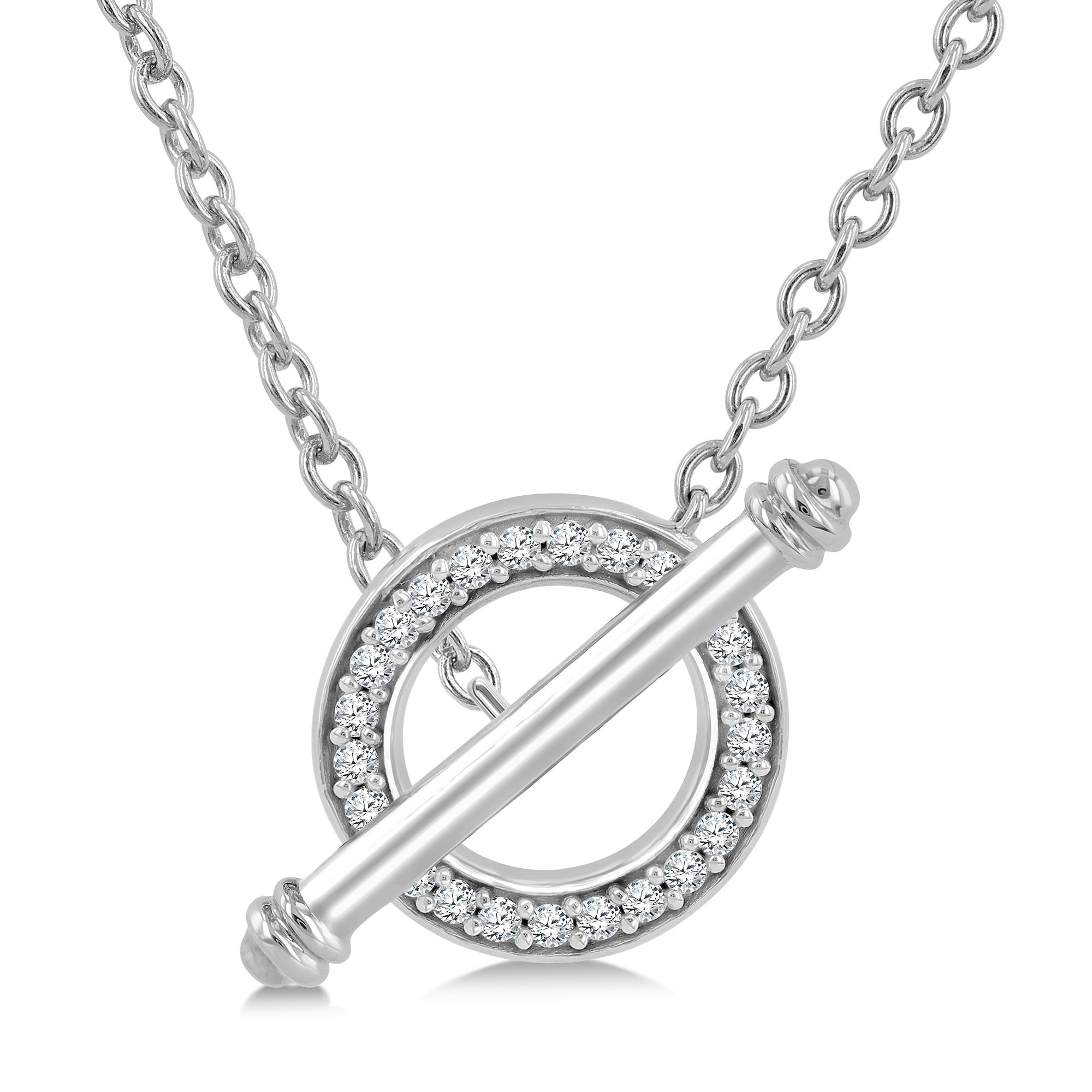 10k Circle Diamond Toggle Necklace Silver