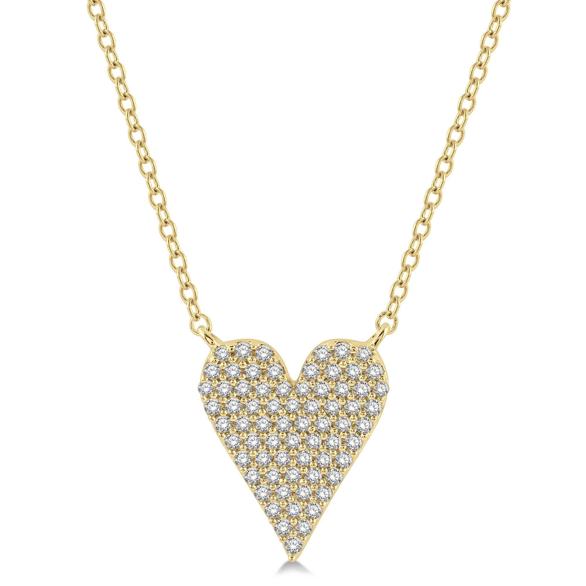 Pave Set Diamond Heart Motif Necklace Gold
