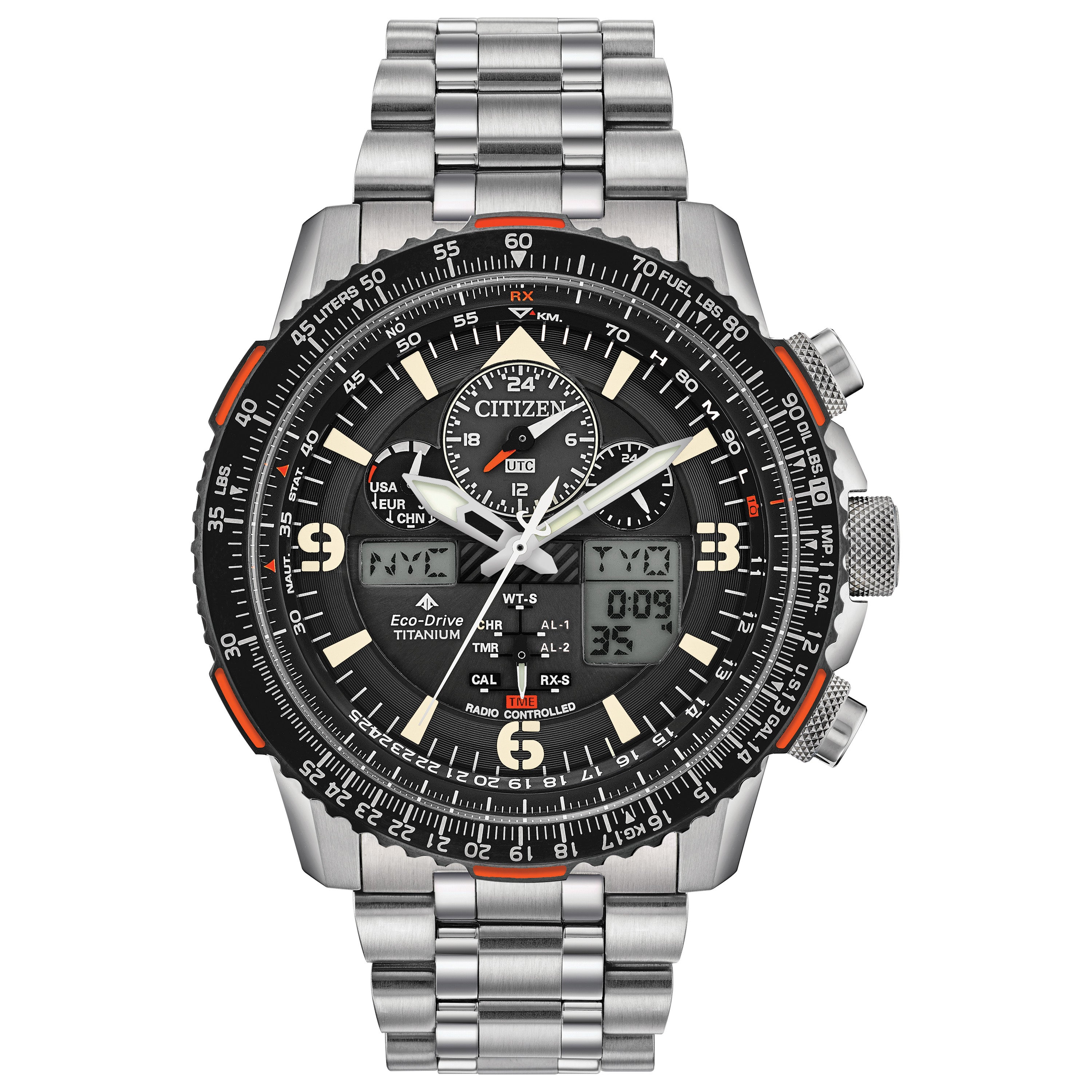 Men's Promaster Skyhawk A-T Super Titanium Silver-Tone Watch, Black Dial