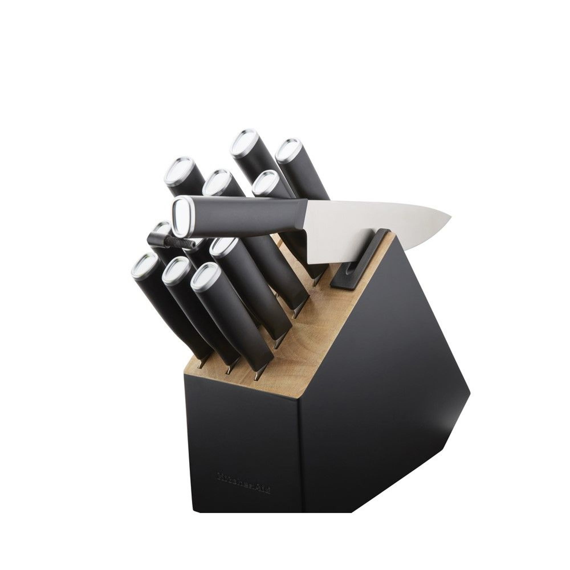 14pc Classic Two-Tone Slim Self-Sharpening Knife Block Set Black