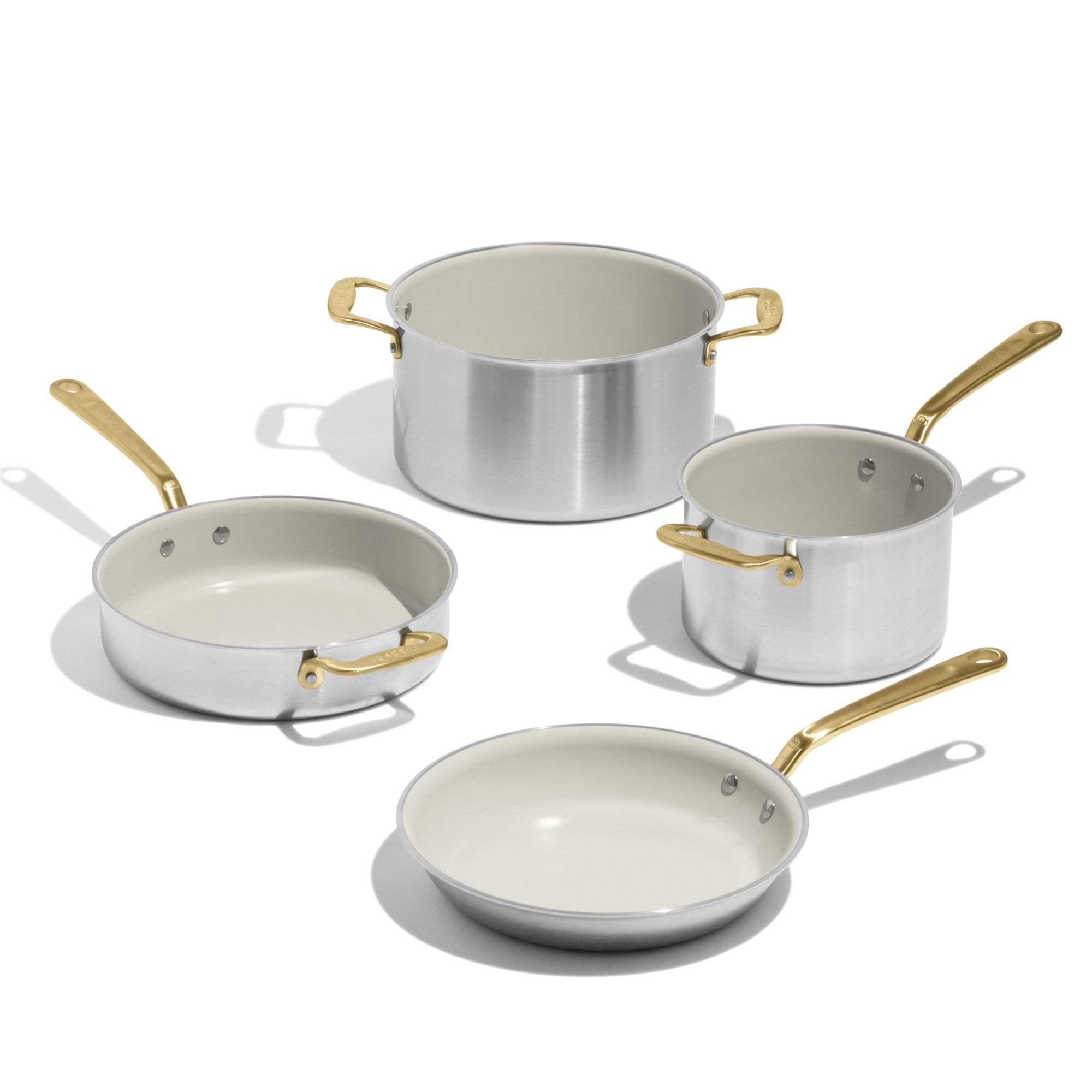 CeramiClad 2.0 7pc Non Stick Cookware Set Sand w/ Antique Brass Handles
