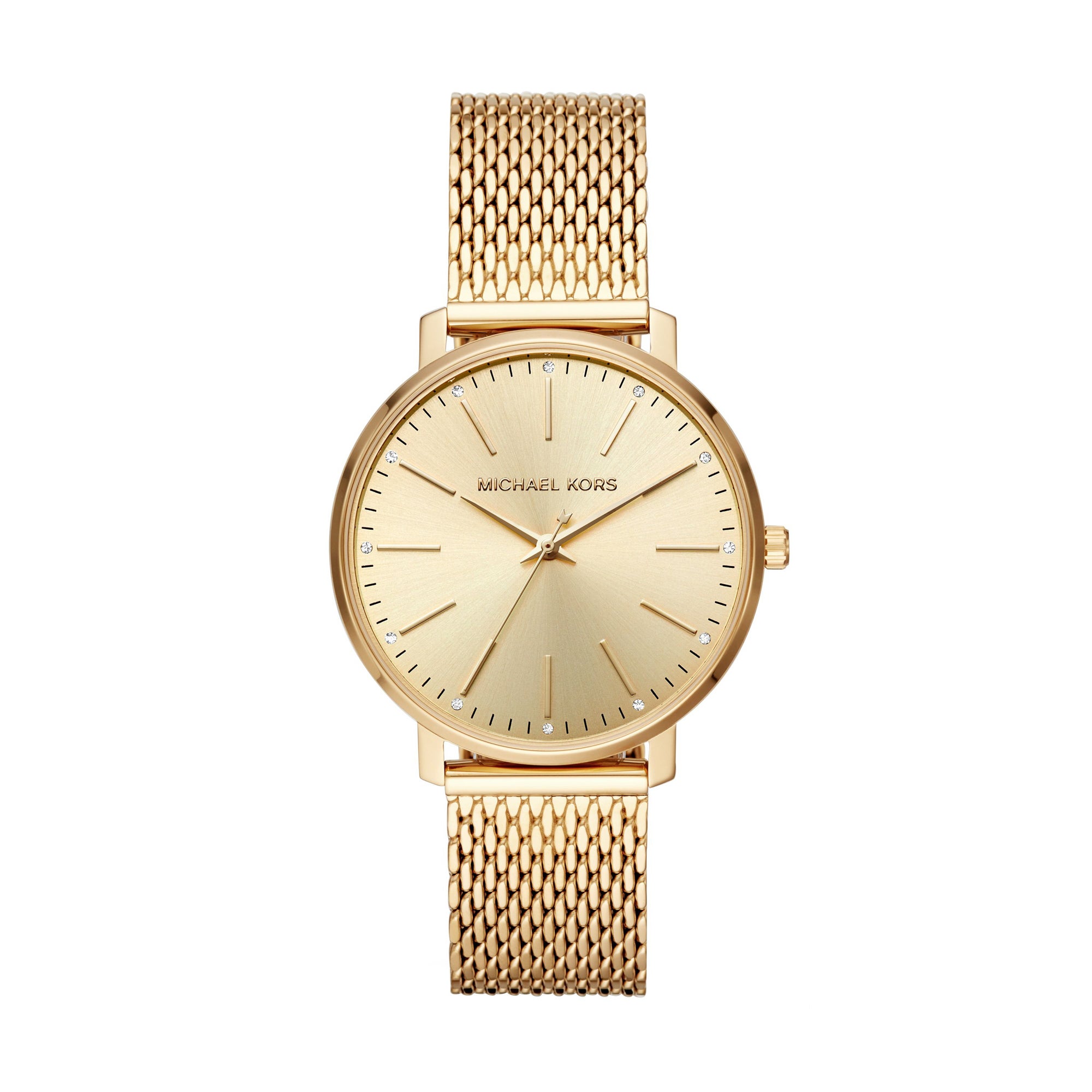 Ladies Pyper Gold-Tone Crystal Accent Mesh Watch Gold Dial