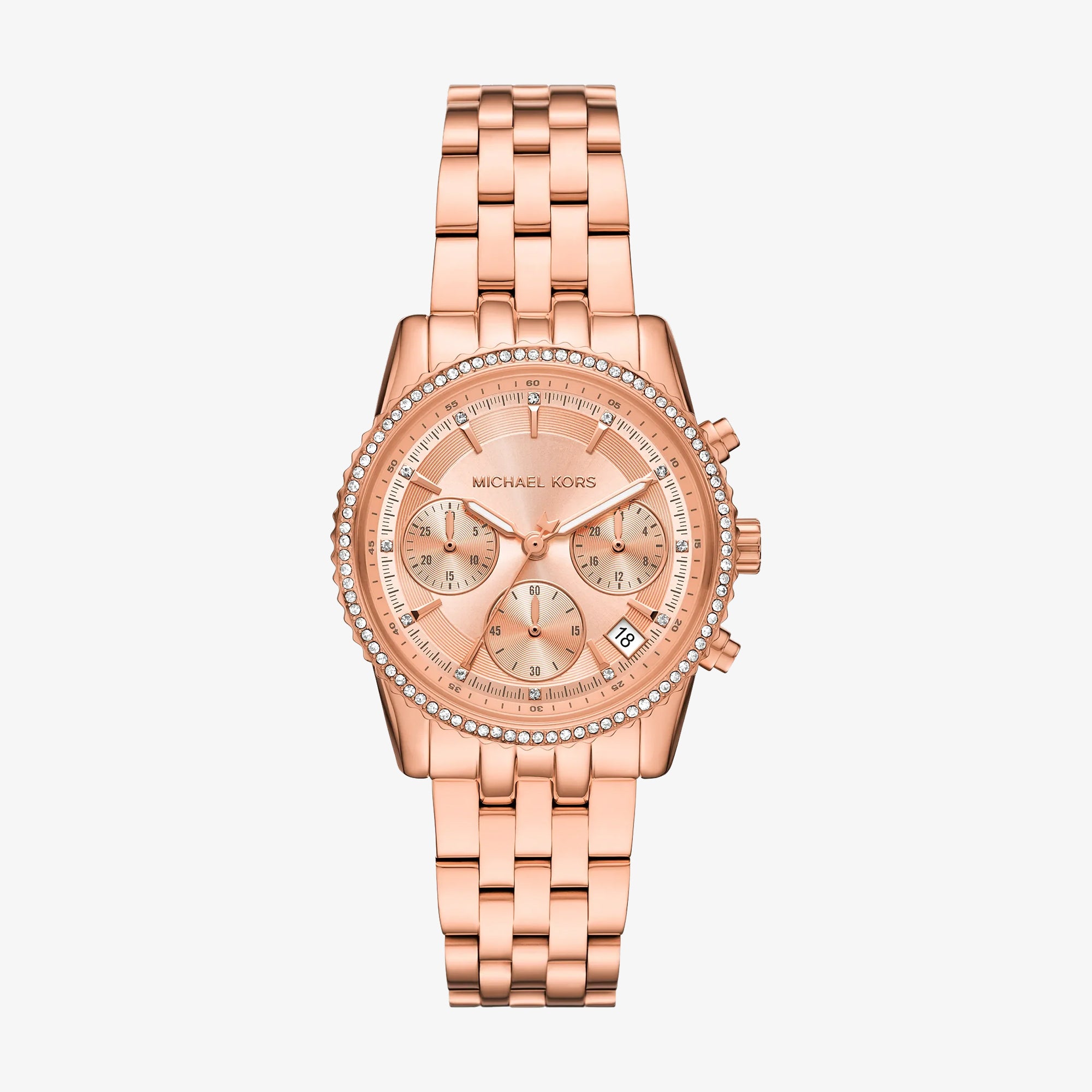 Ladies Mini Bryant Pave Rose Gold-Tone Chronograph Stainless Steel Watch RG Dial