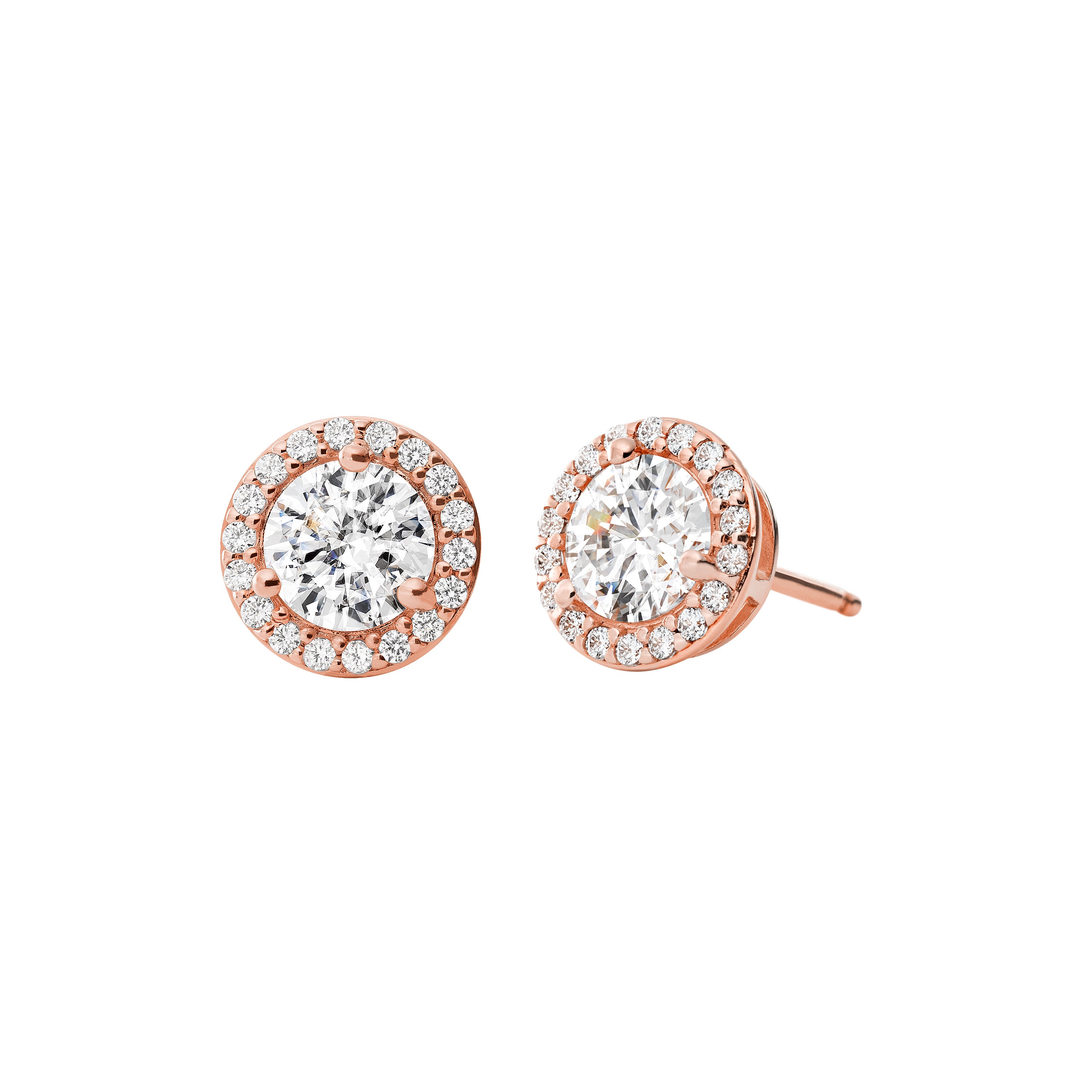 Sterling Rose Gold Pave Round Stud Earrings