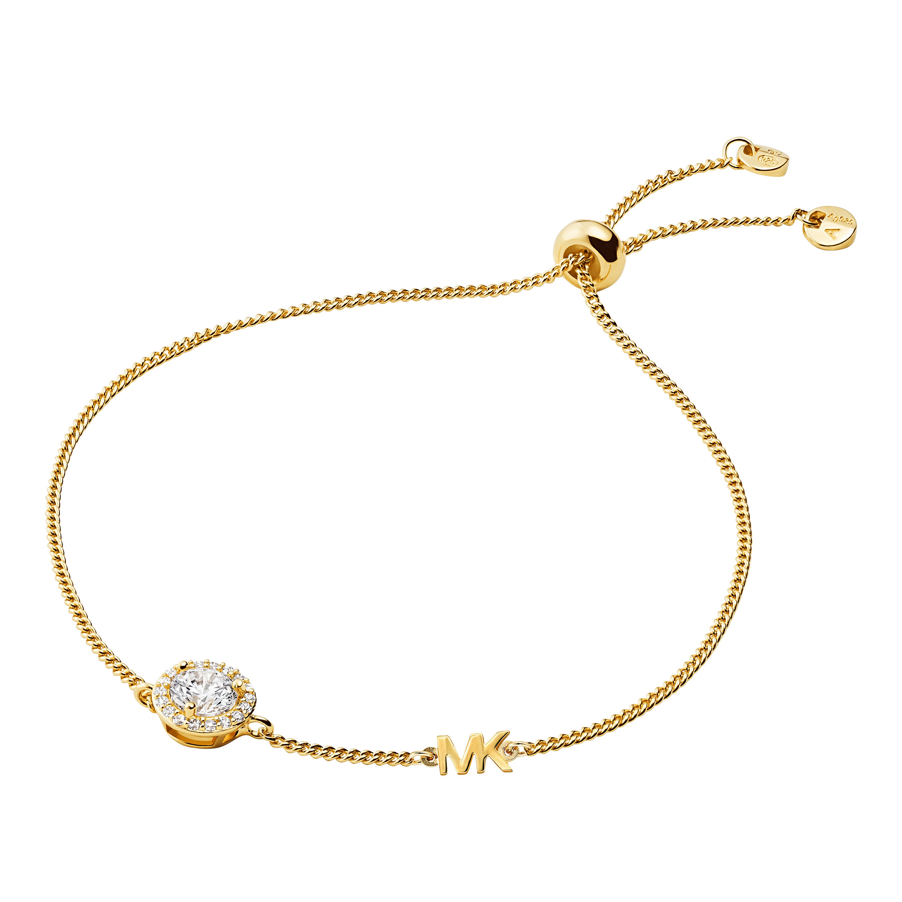 Precious Metal Pave Sterling Silver Slider Bracelet Gold