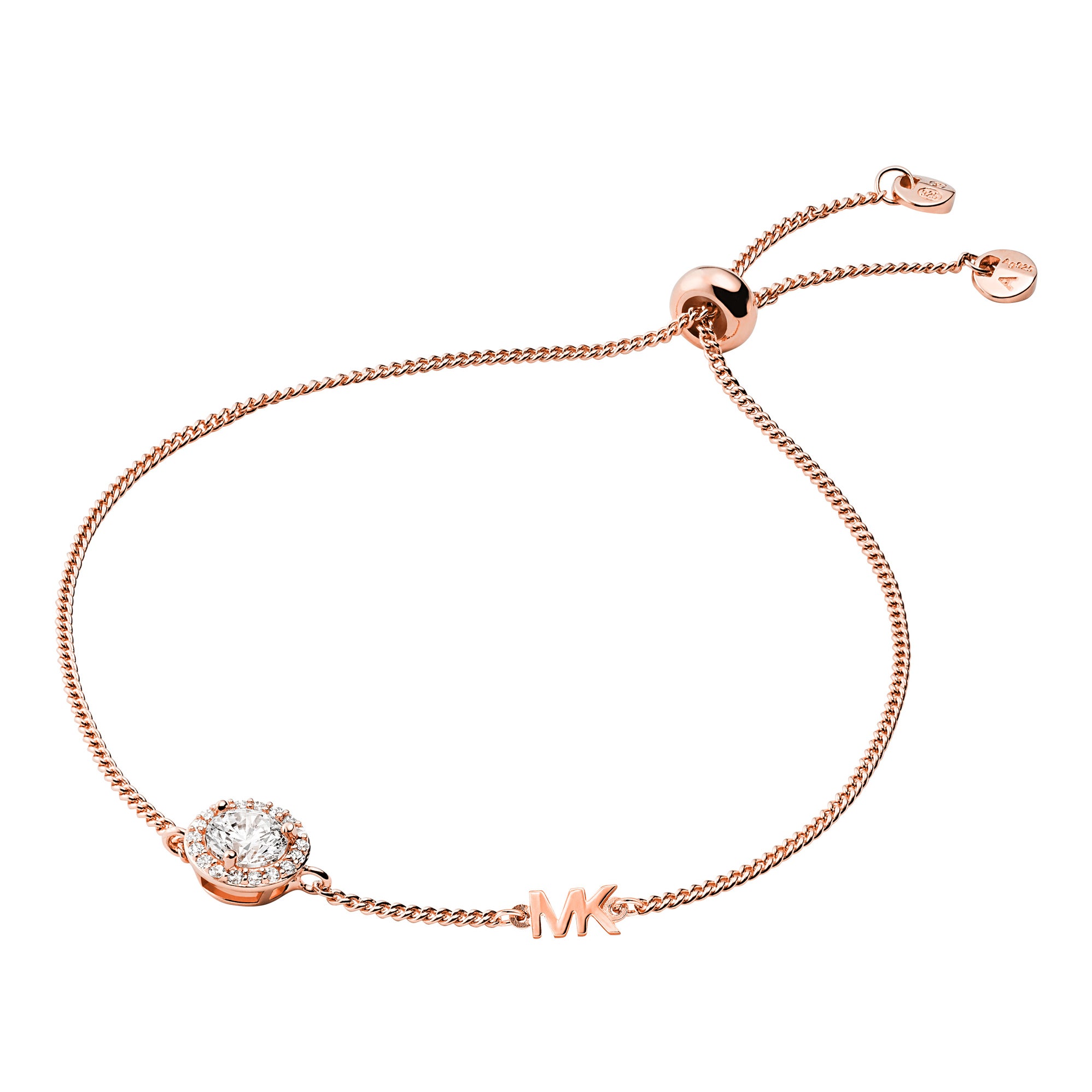Precious Metal Pave Sterling Silver Slider Bracelet Rose Gold