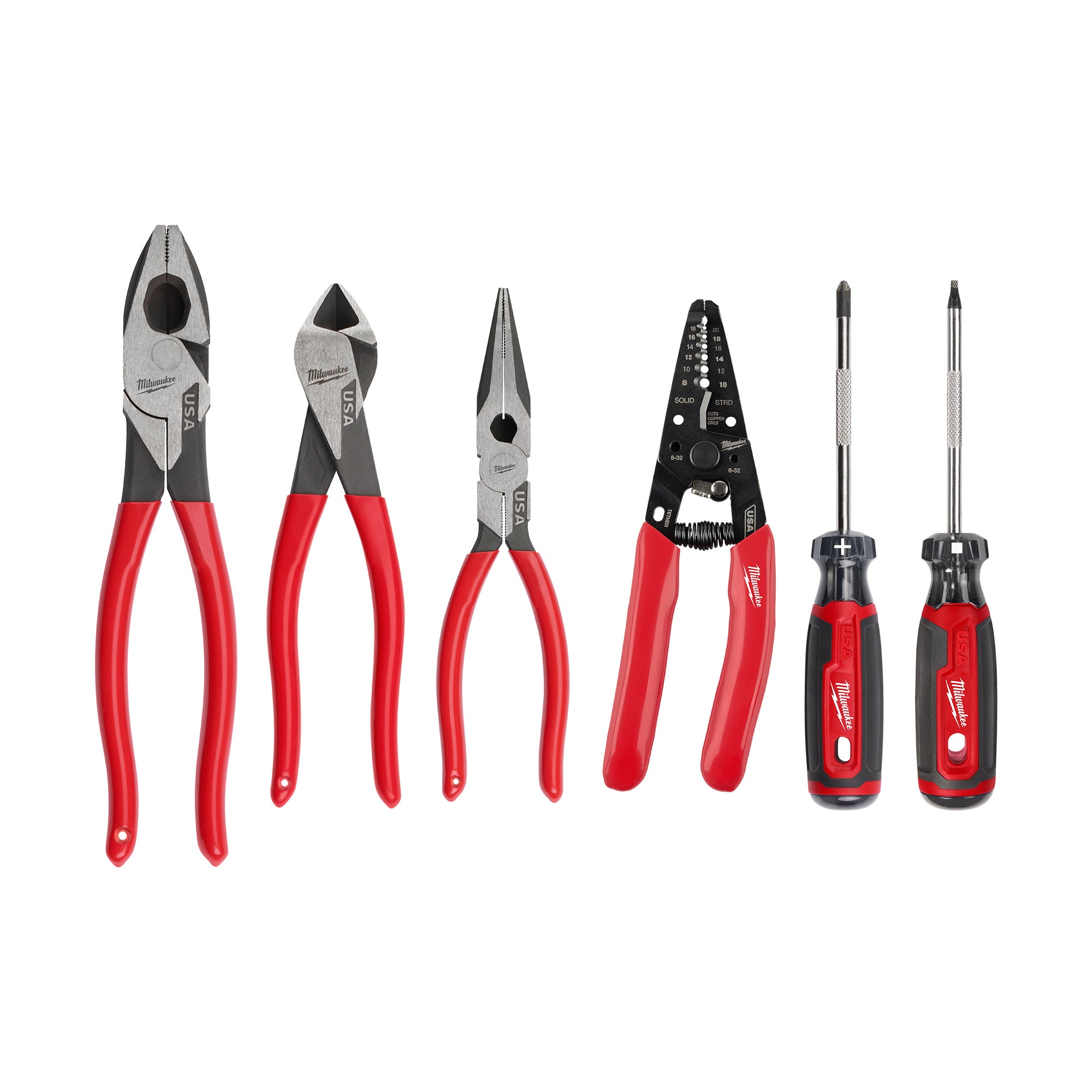 6pc Dipped Grip Cutting Pliers Wire Stripper & Screwdrivers Set (USA)