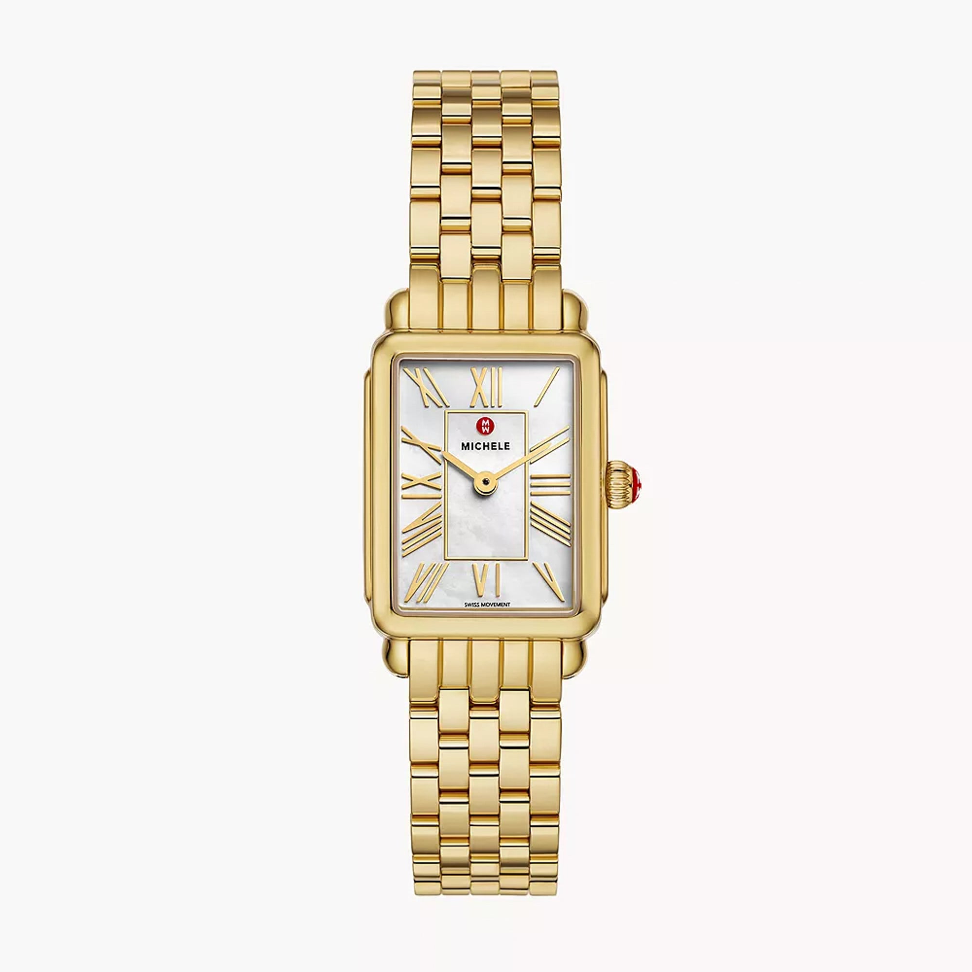 Ladies Deco Park 18K Gold-Plated Rectangle Watch Mother-of-Pearl Dial