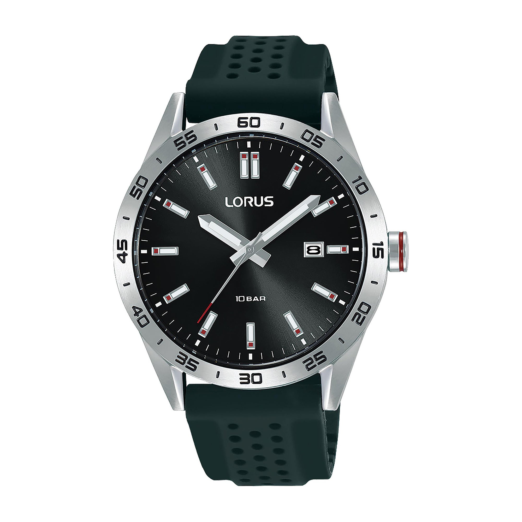 Unisex Sport Silver & Black Silicone Strap Watch Black Dial