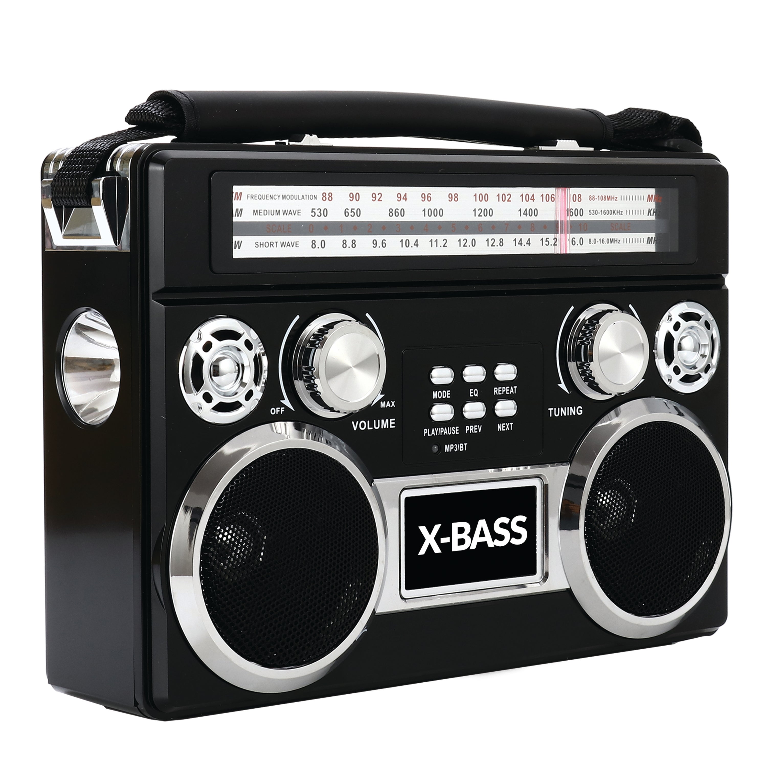 Portable 3 Band Radio w/ Bluetooth & Flashlight Black