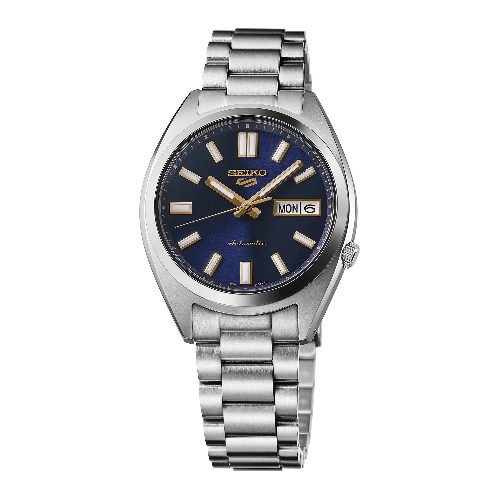 Mens Seiko 5 Sport SNXS Automatic Silver-Tone Stainless Steel Watch Blue Dial