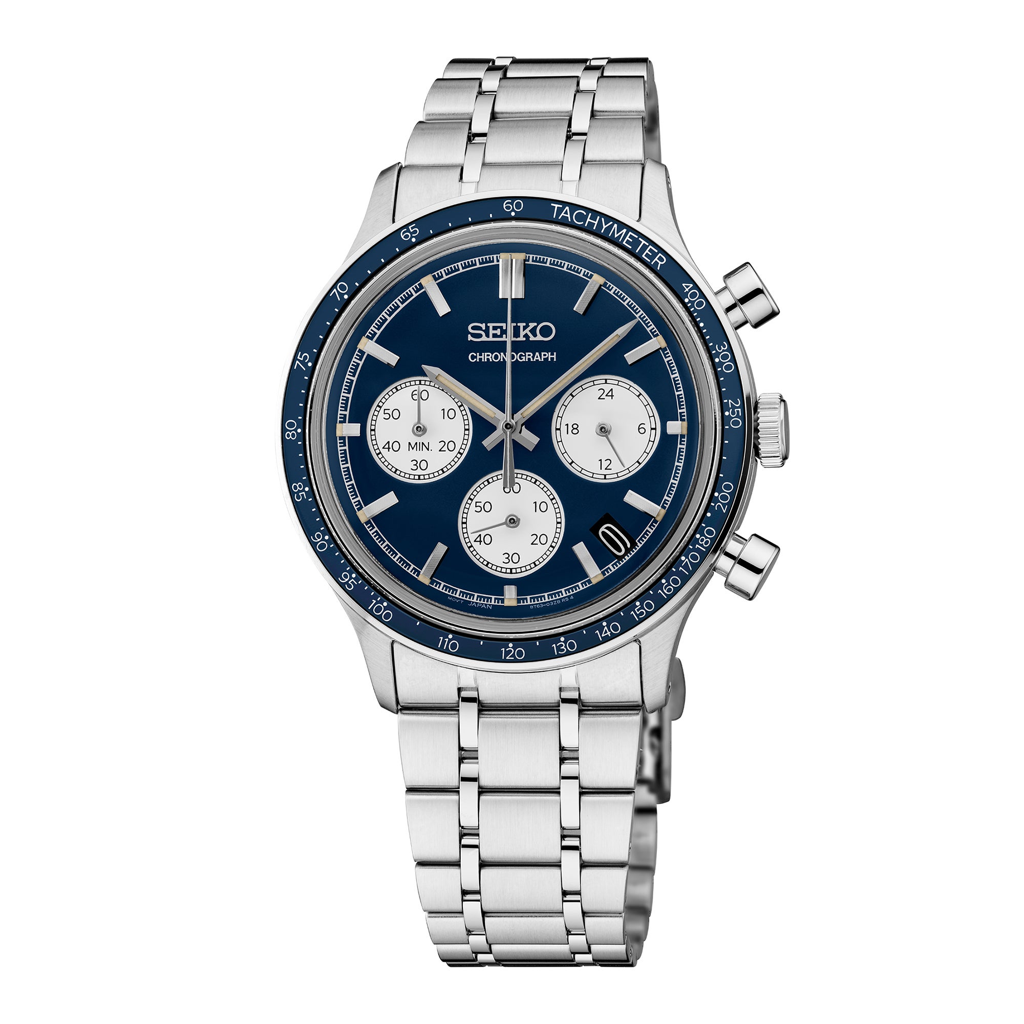 Mens Essentials Chronograph Silver-Tone Stainless Steel Watch Blue Dial