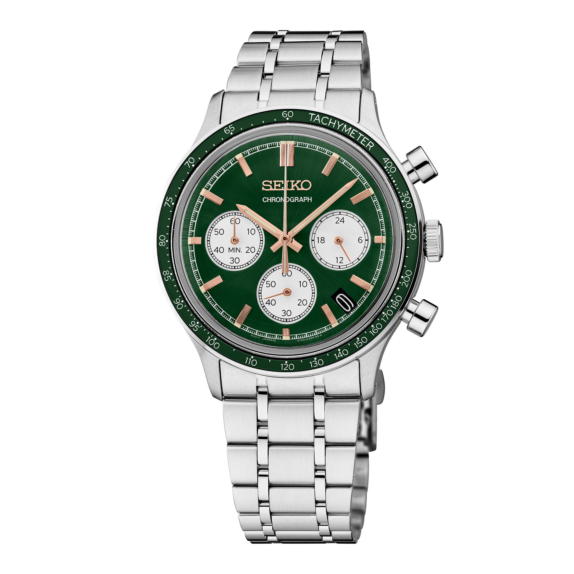 Mens Essentials Chronograph Silver-Tone Stainless Steel Watch Green Dial