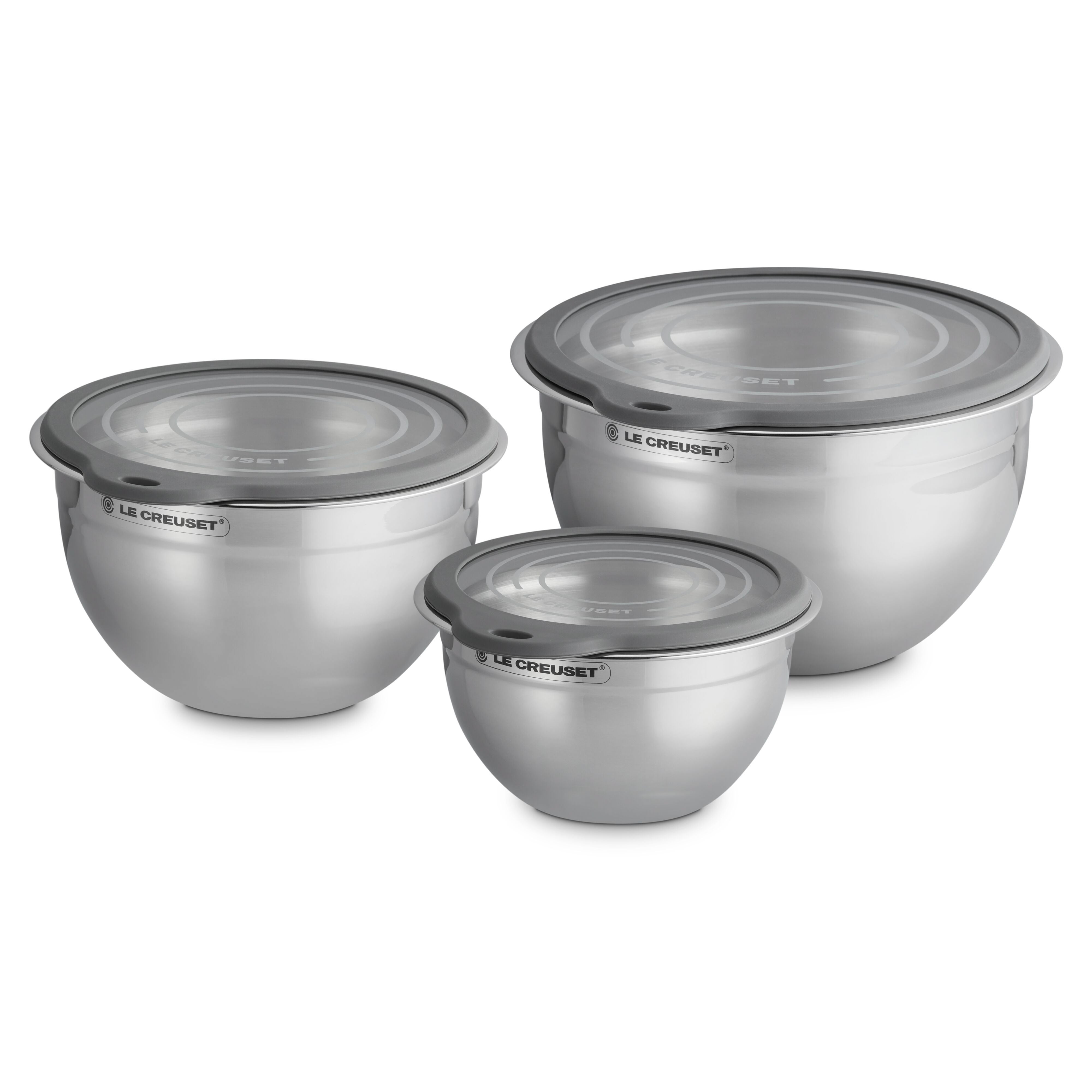 Set of 3 Stainless Steel Mixing Bowls w/ Glass Lids