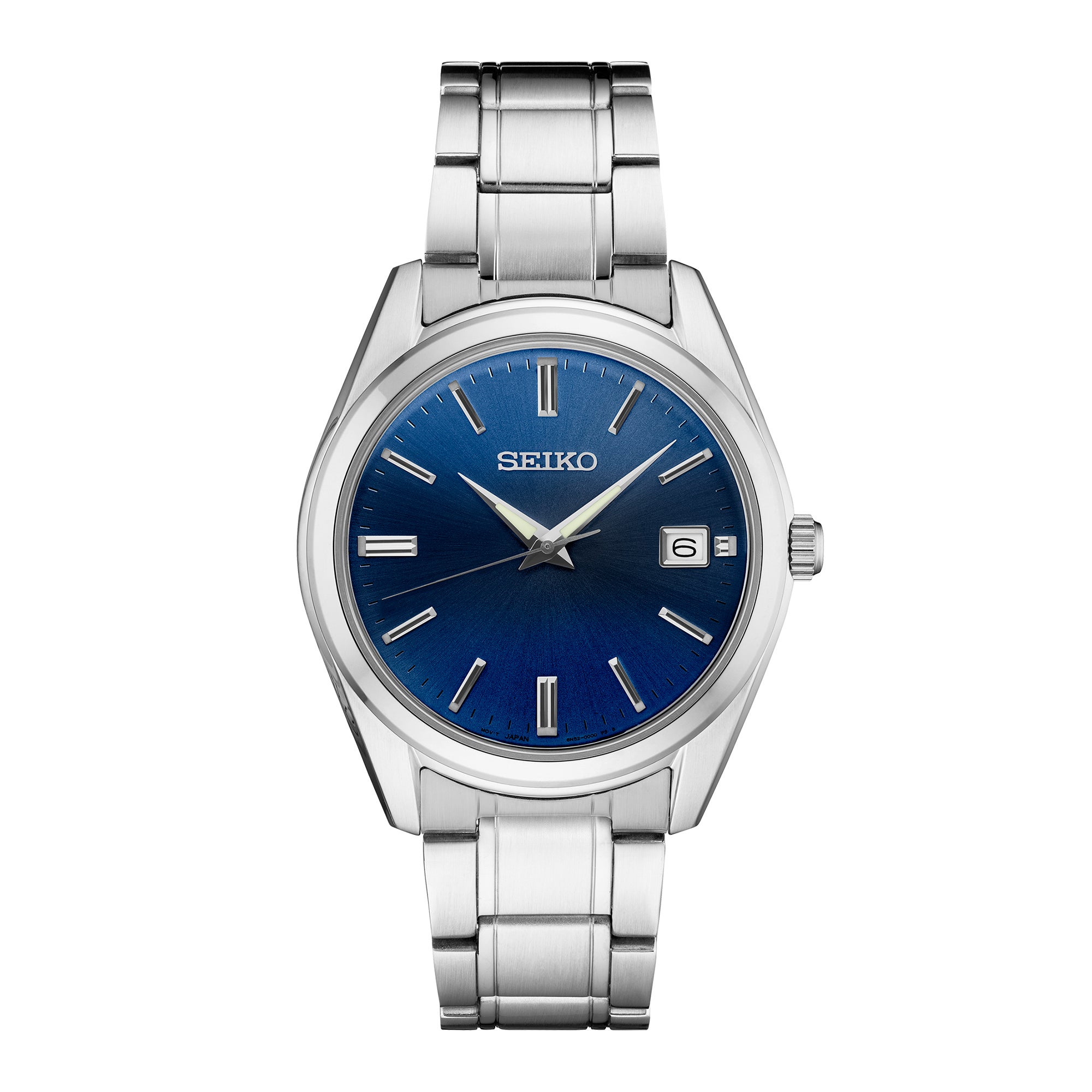 Mens Essentials Silver-Tone Stainless Steel Watch Blue Dial
